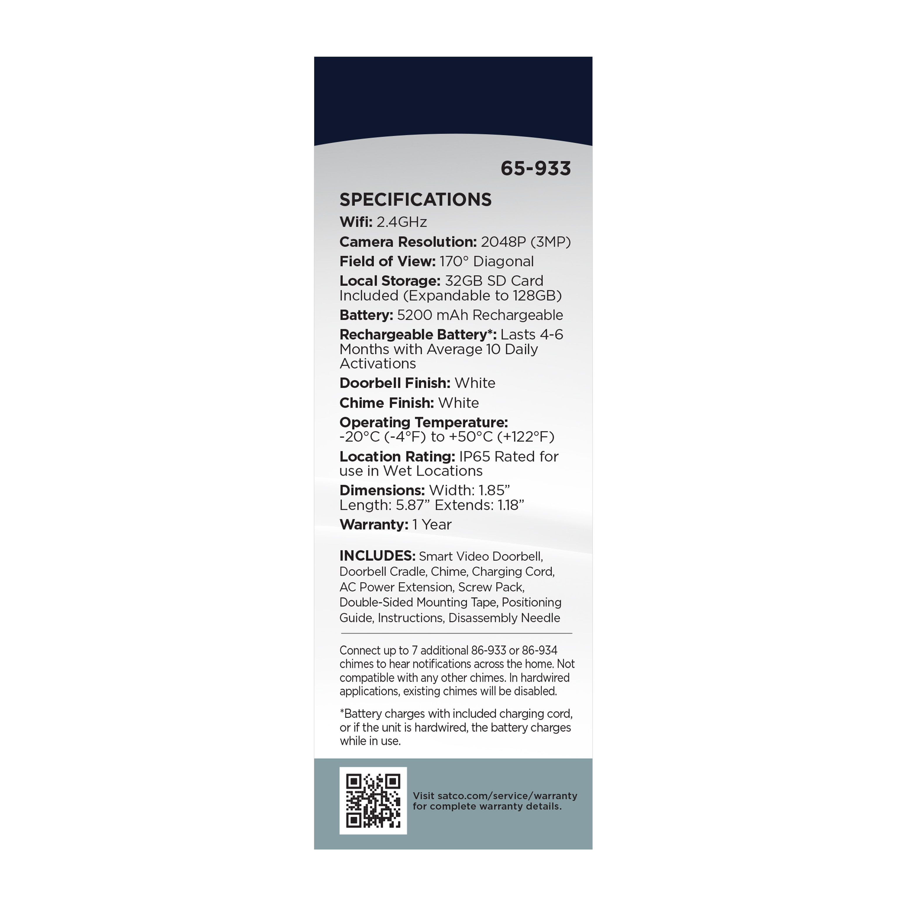 DOORBELL CAM WIRED /WHITE - 65-933