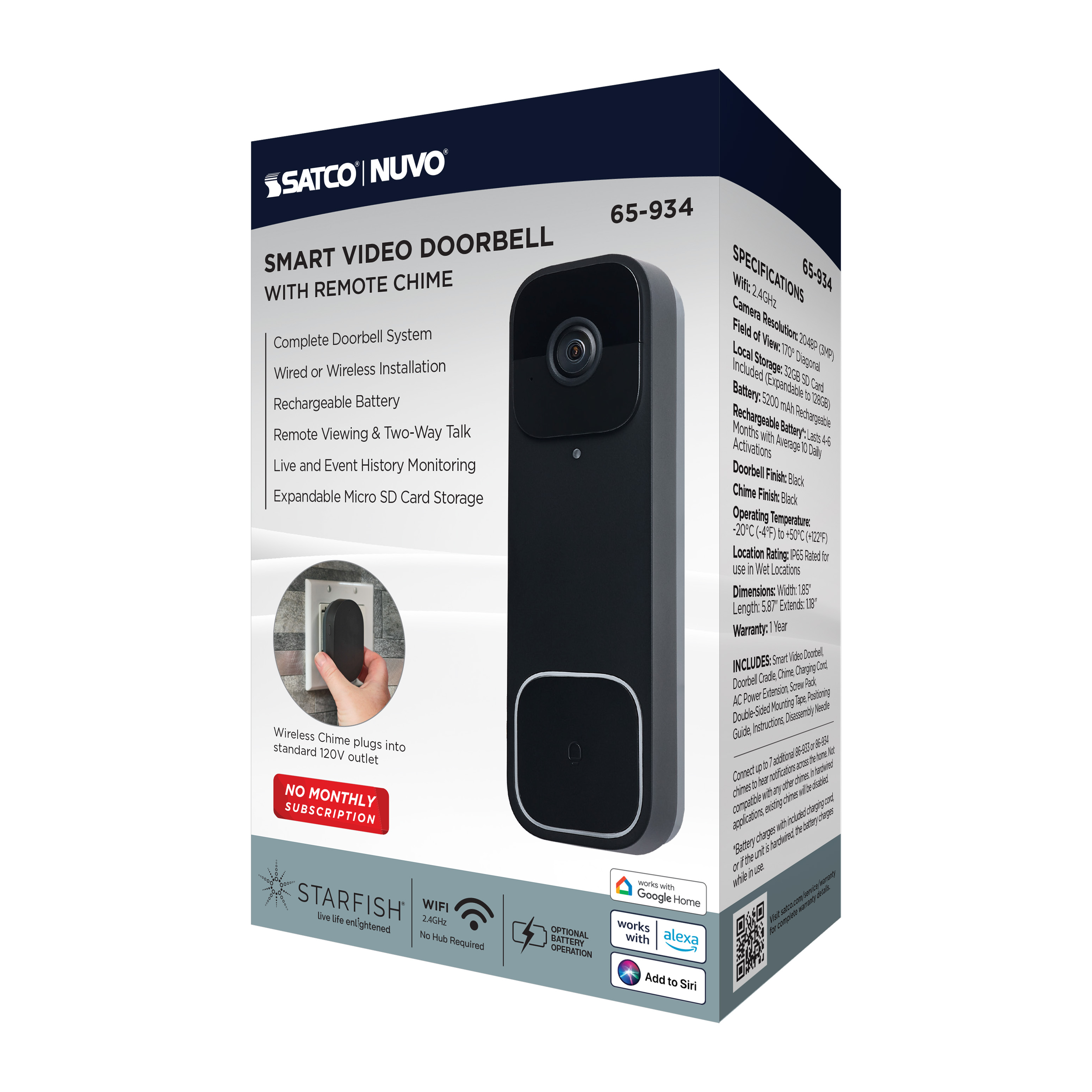 DOORBELL CAM WIRED/BLACK - 65-934