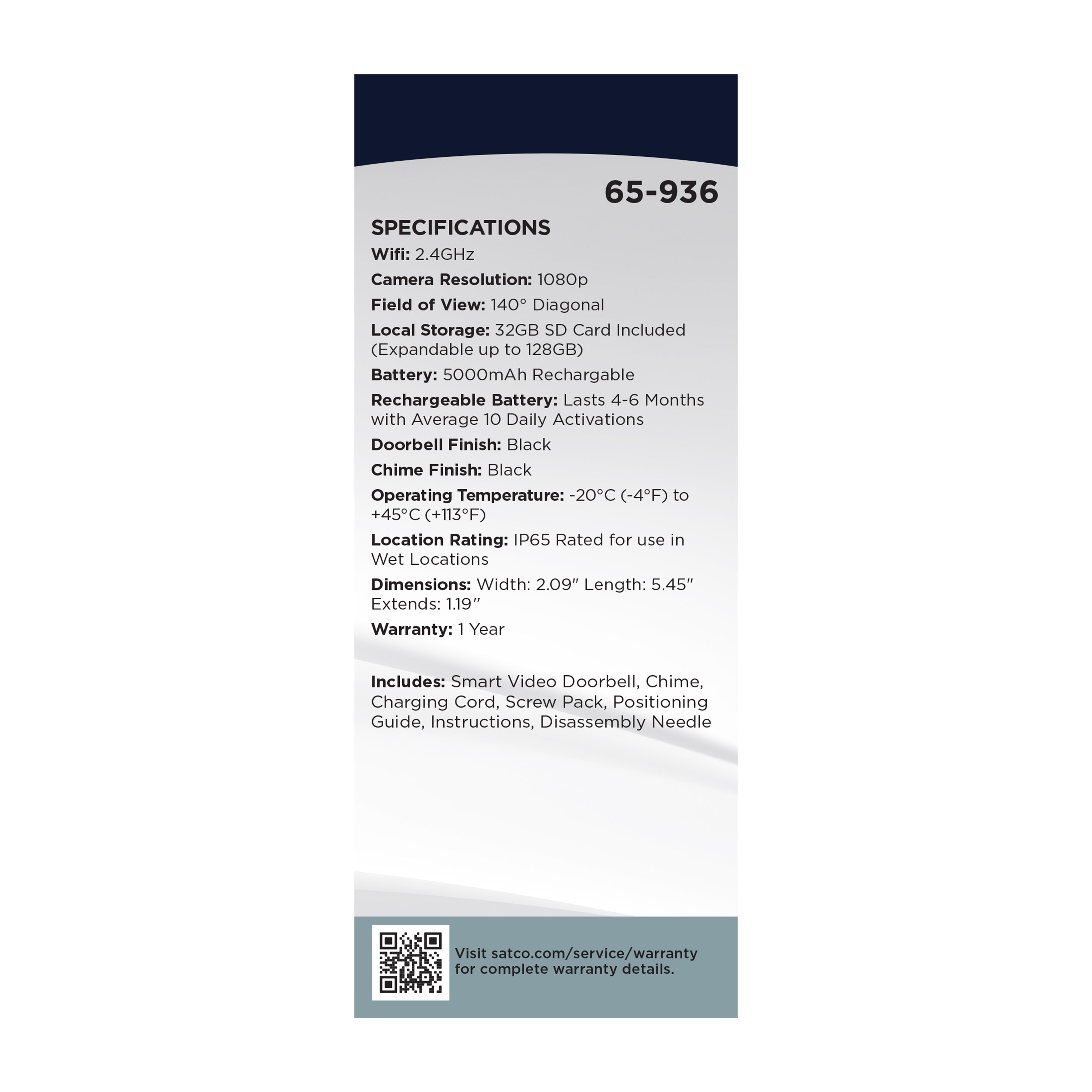 DOORBELL CAM-BLACK - 65-936