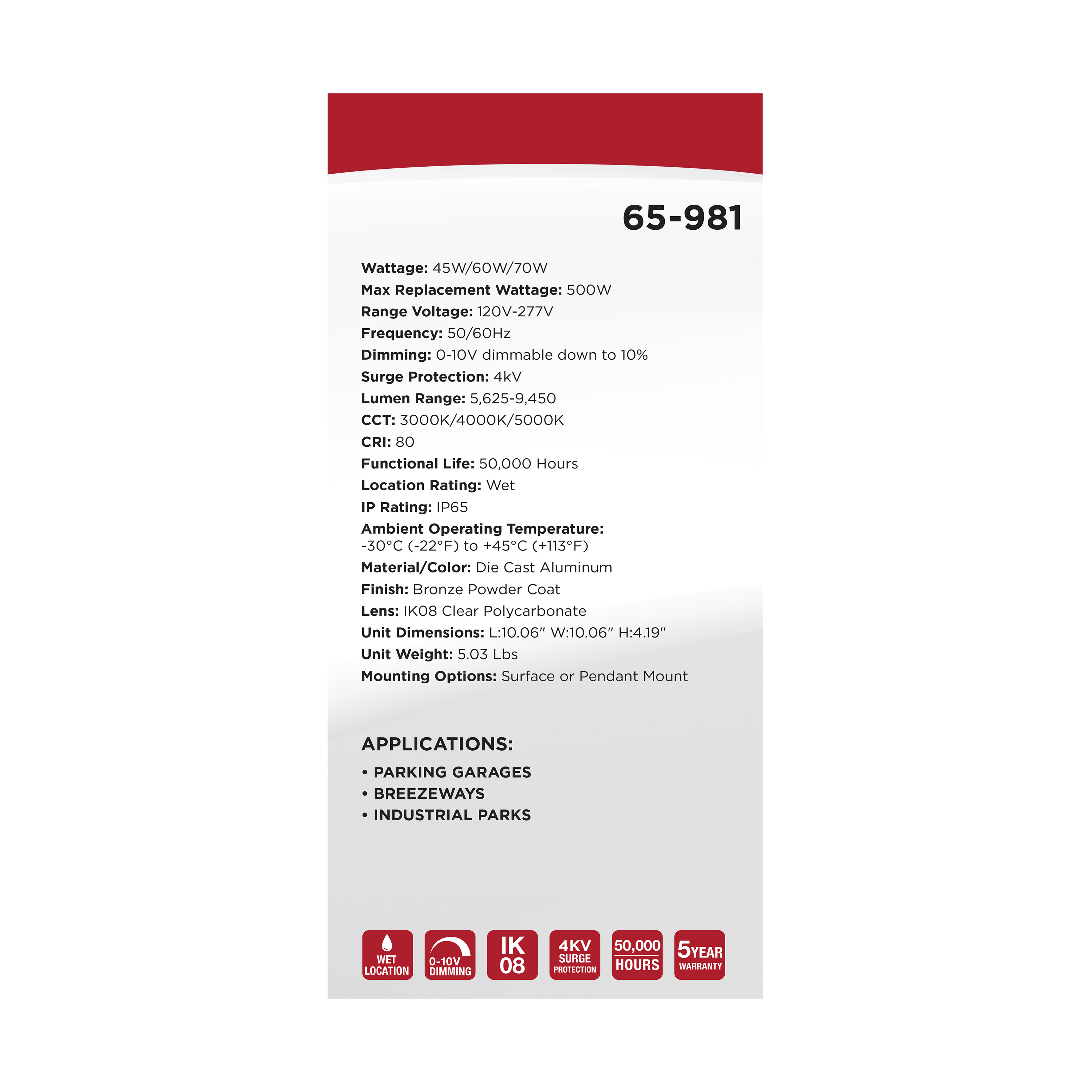 10" LED SELECTABLE CANOPY - 65-981