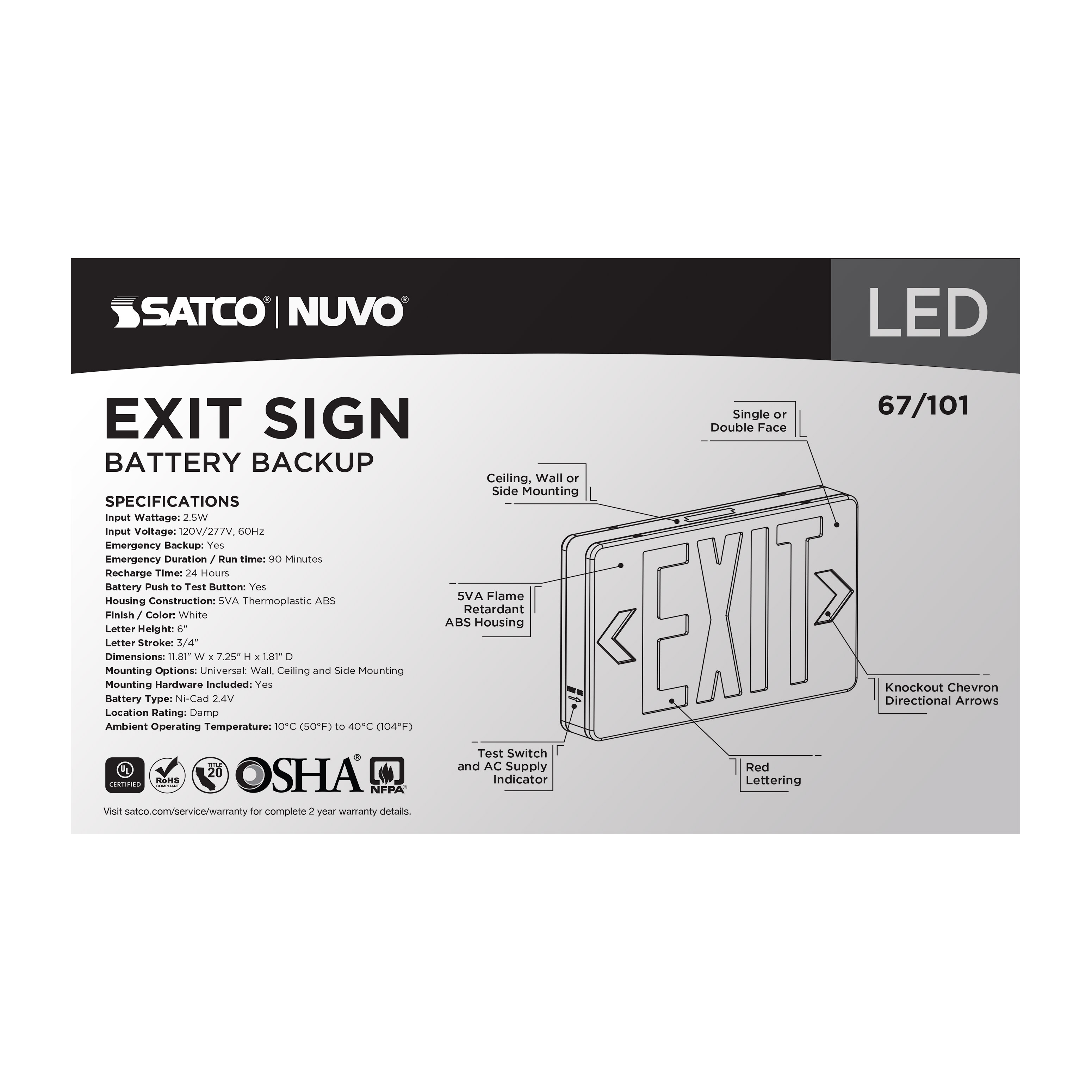 EXIT SIGN - RED - 67-101