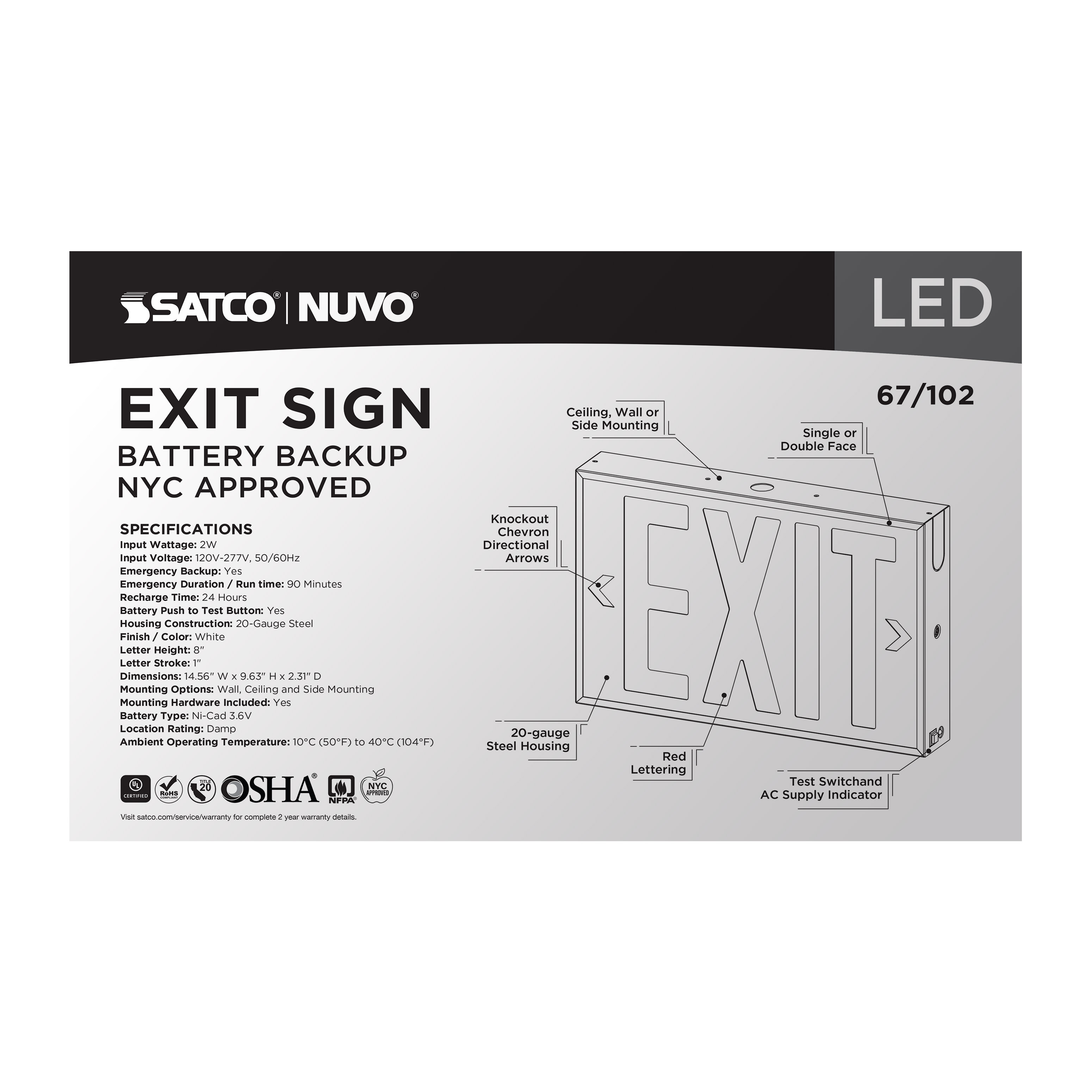 EXIT SIGN - RED - NYC - 67-102