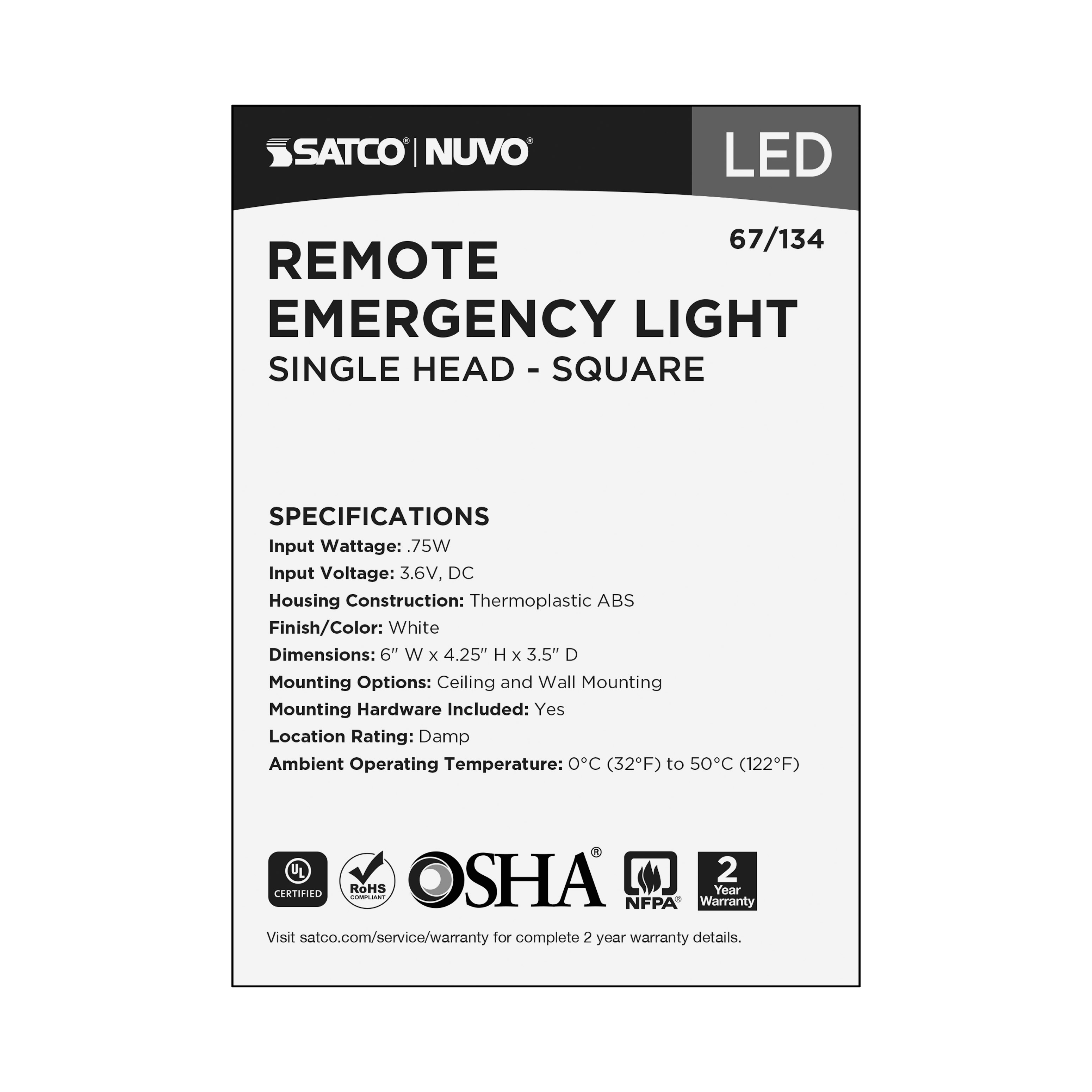 REMOTE EMERG LIGHT SH - 67-134