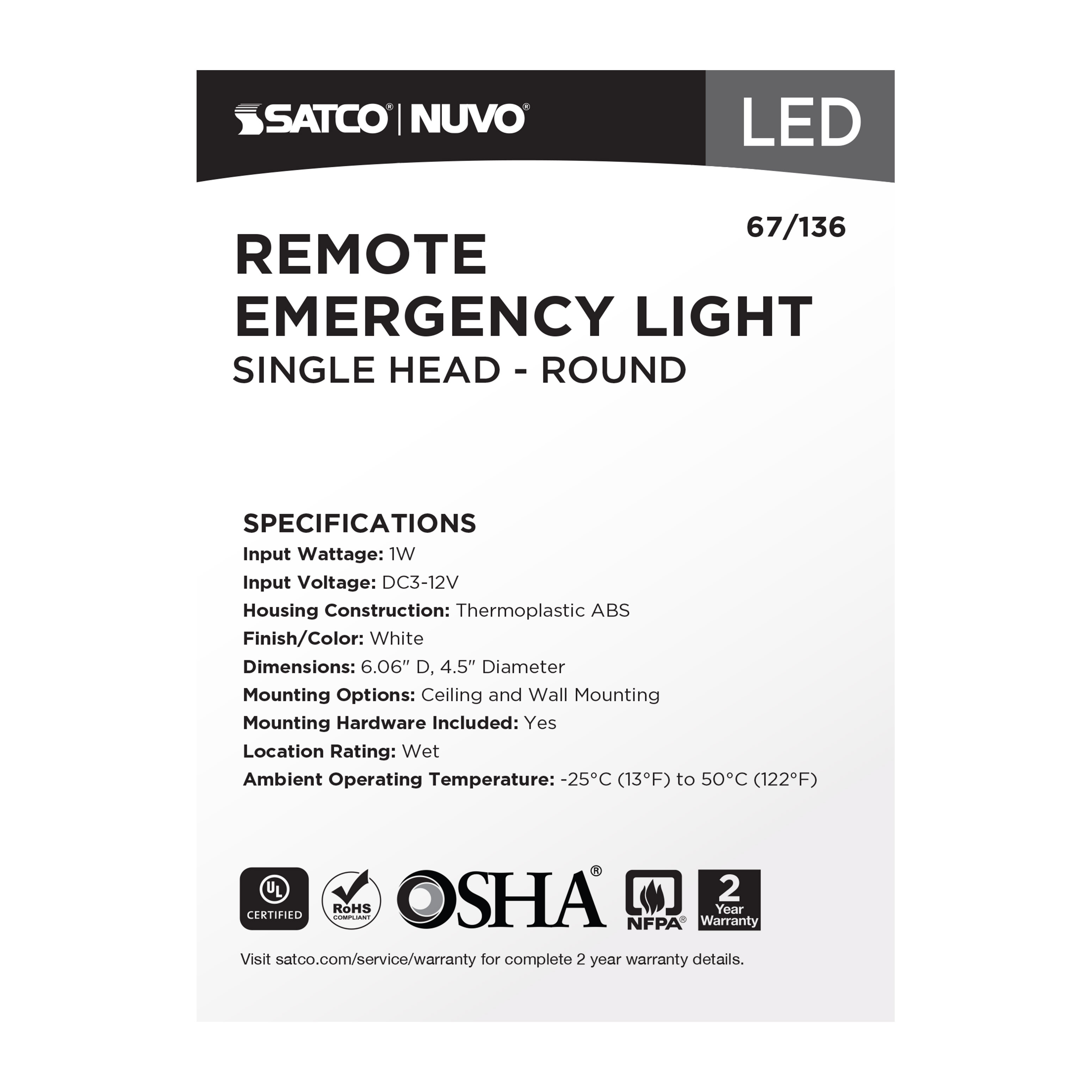 REMOTE EMERG LIGHT WP - 67-136
