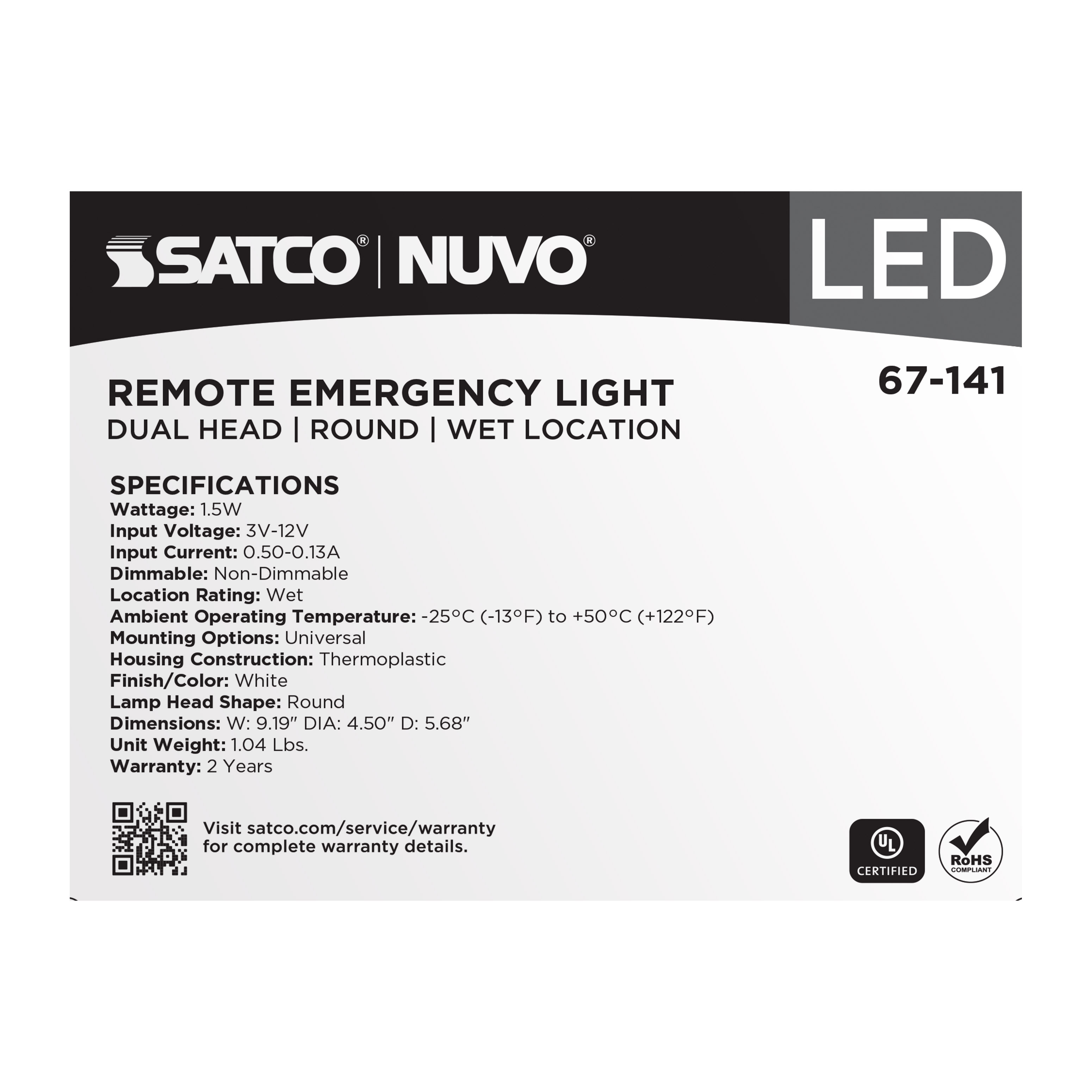 REMOTE EMERG LIGHT WP LP DH - 67-141