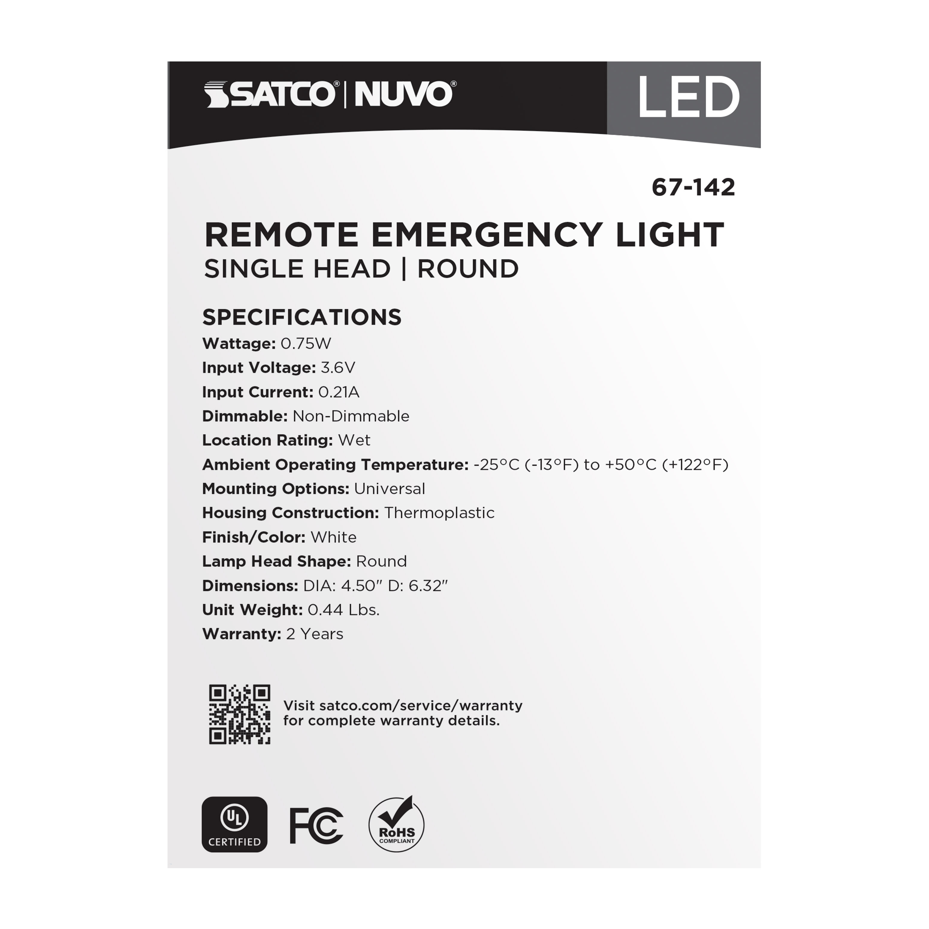 REMOTE EMERG LIGHT WP SV - 67-142