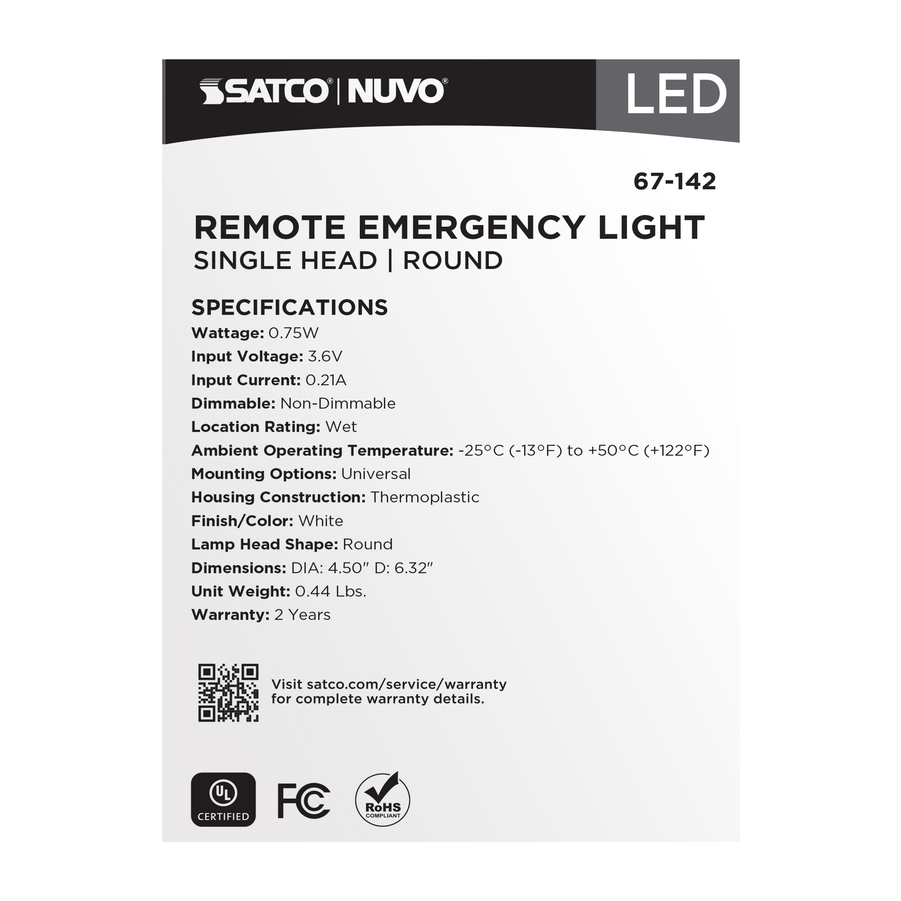 REMOTE EMERG LIGHT WP SV - 67-142