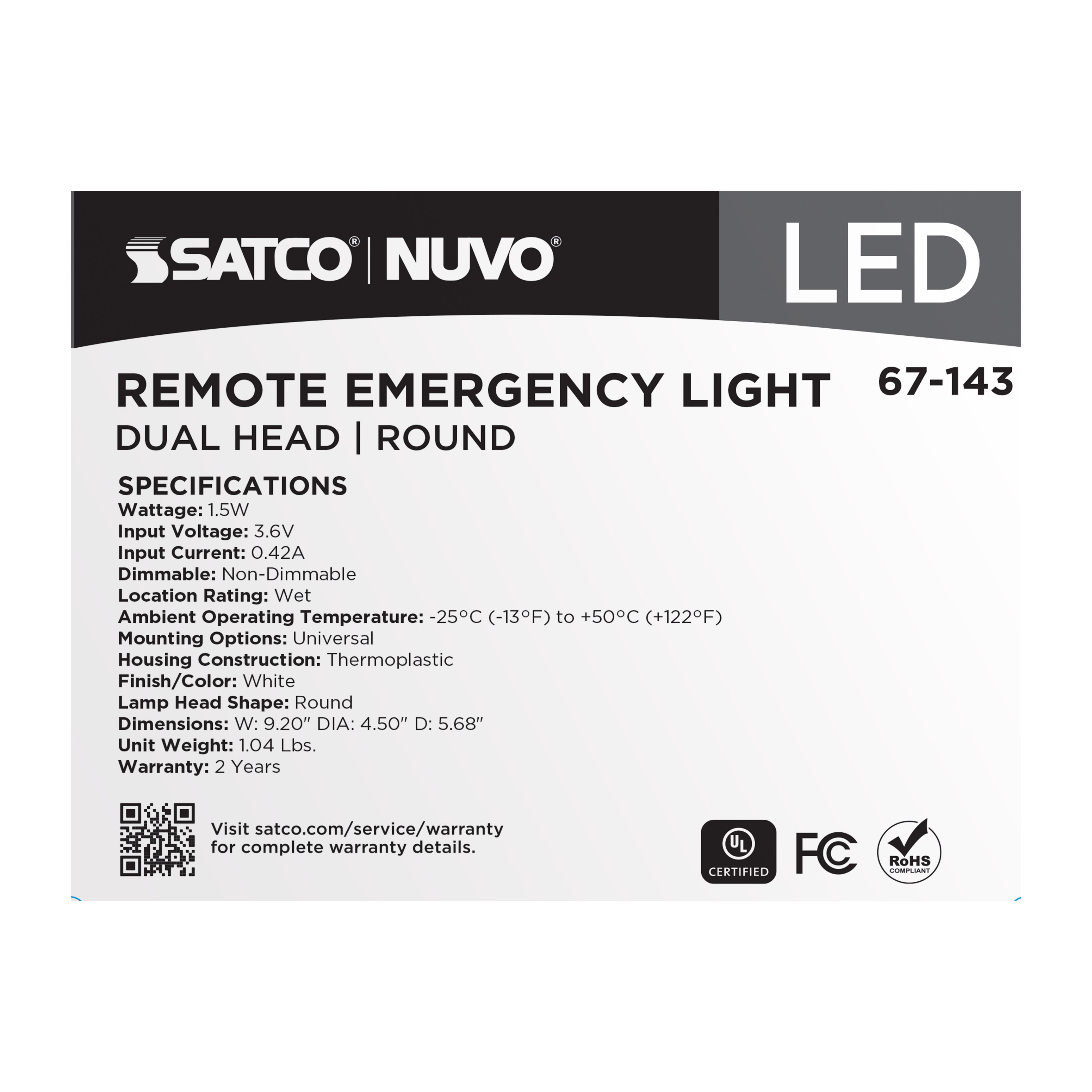 REMOTE EMERG LIGHT WP DH SV - 67-143