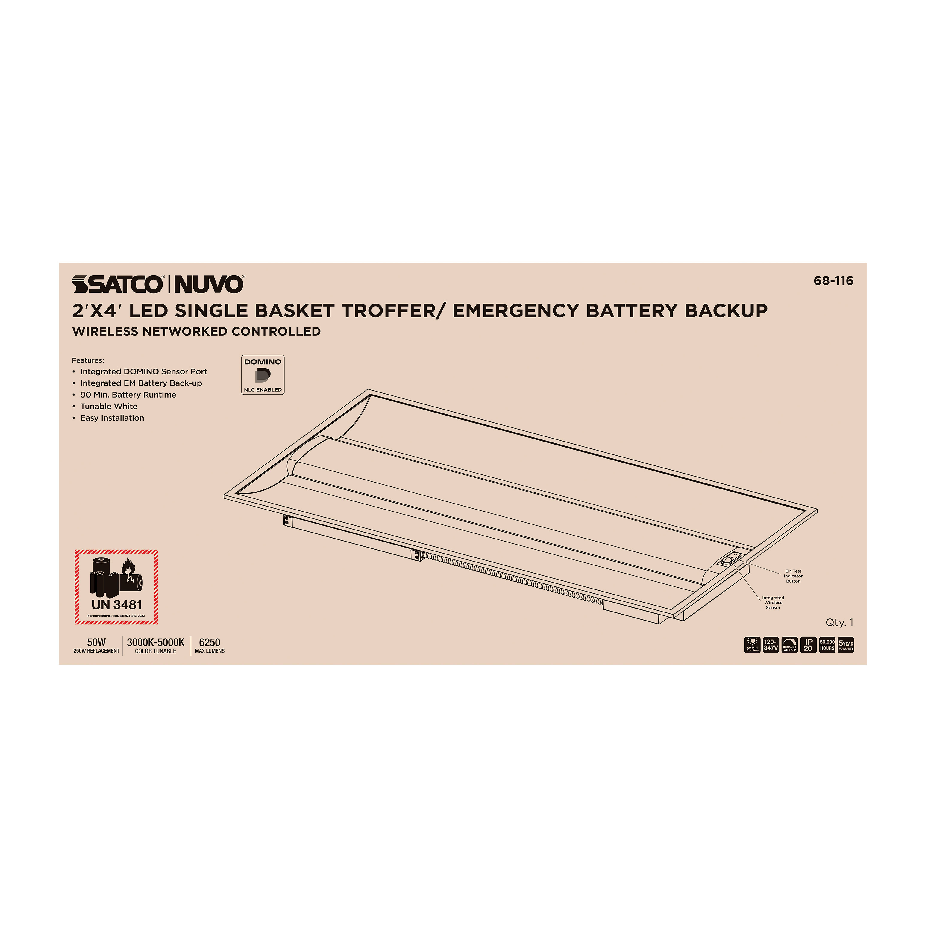 DOMINO 2X4 TROFFER-EM - 68-116