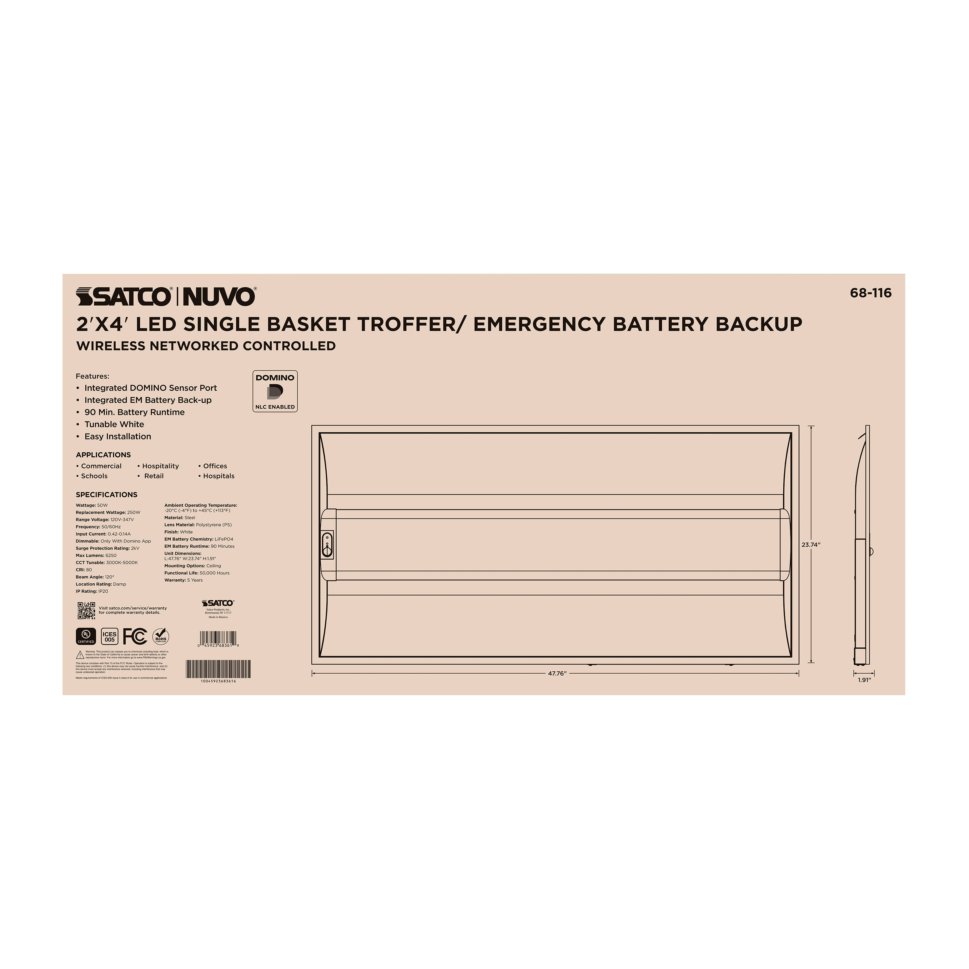 DOMINO 2X4 TROFFER-EM - 68-116