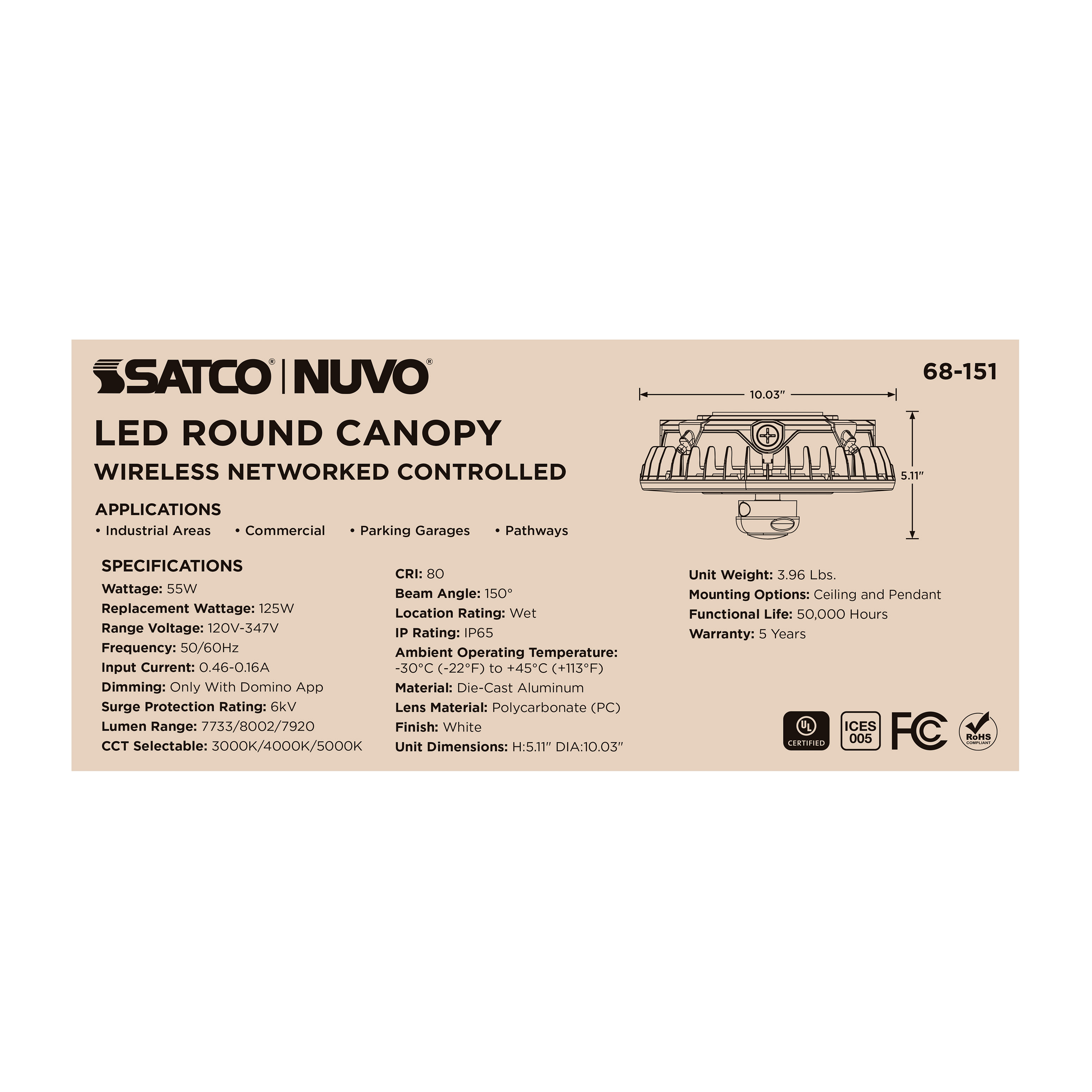 DOMINO 55W ROUND CANOPY LIGHT - 68-151