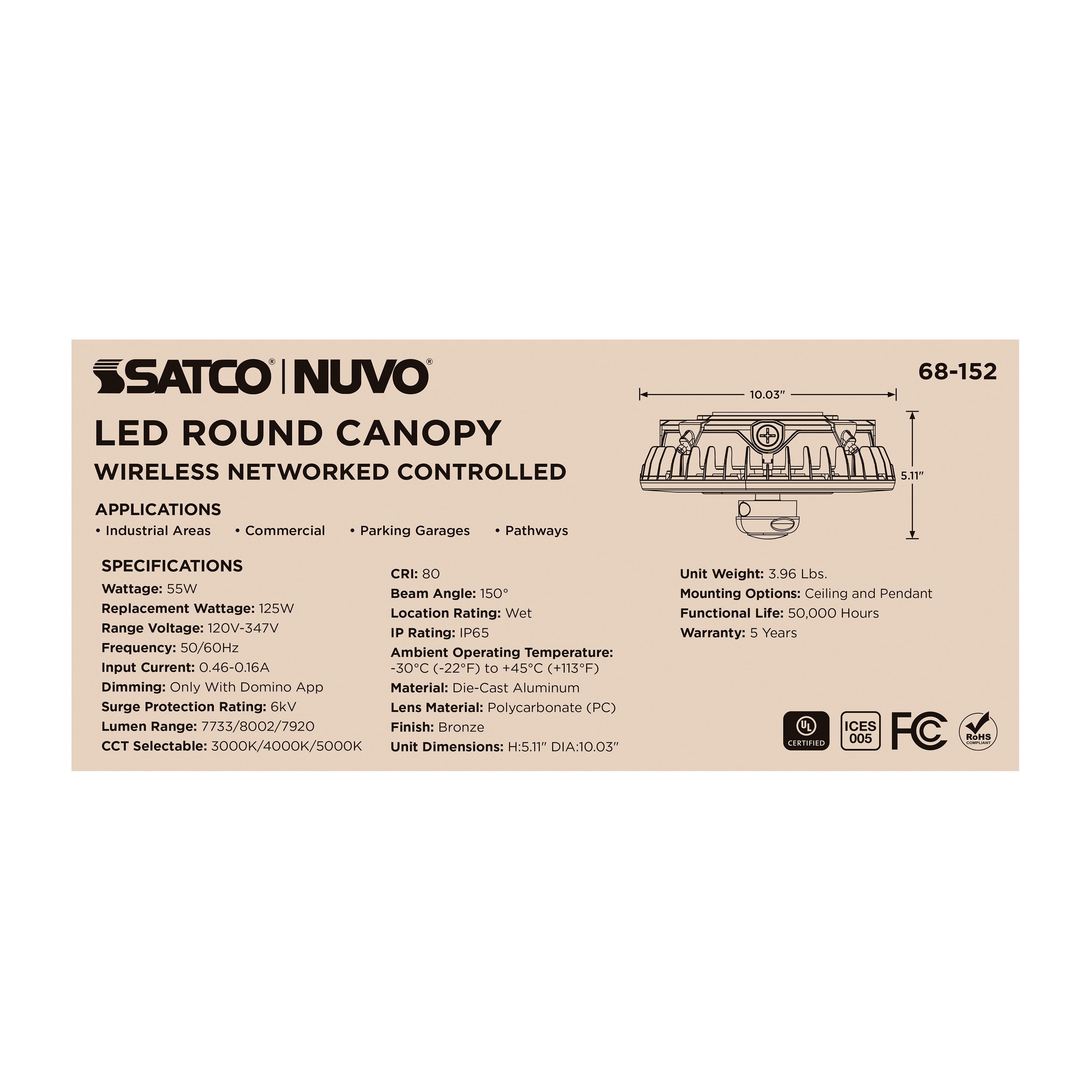 DOMINO 55W ROUND CANOPY LIGHT - 68-152