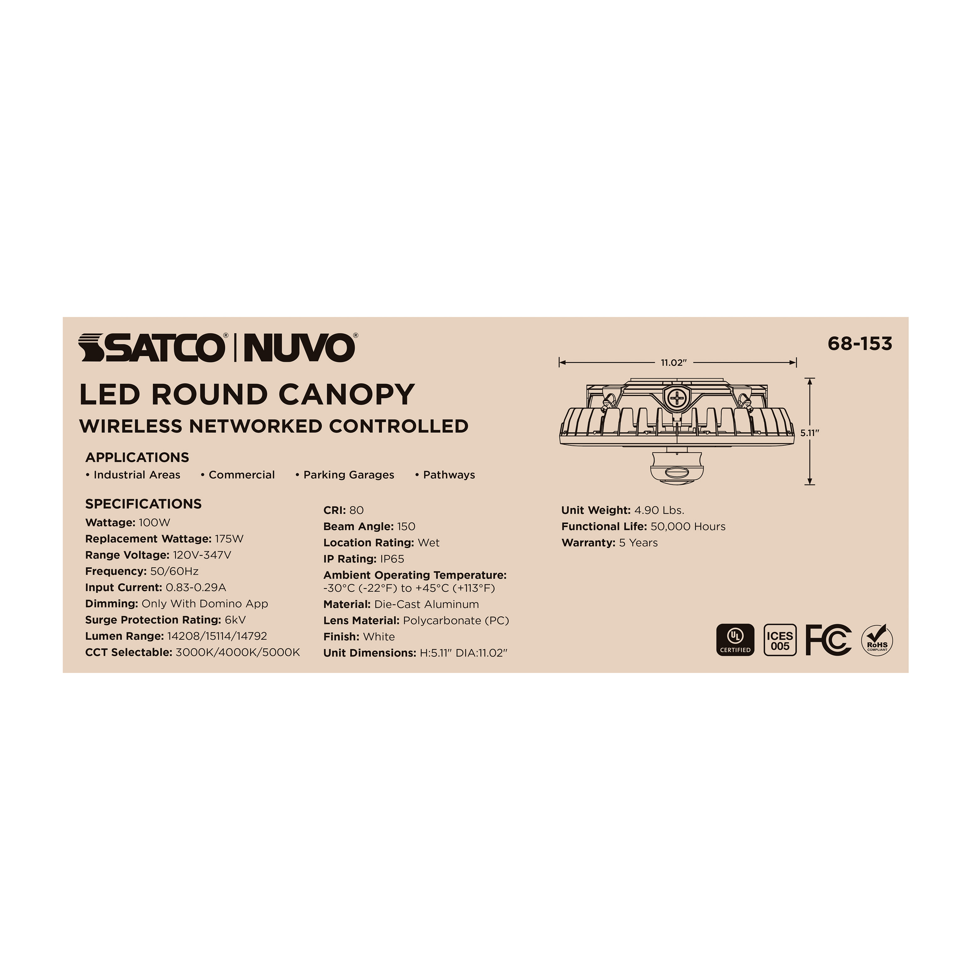 DOMINO 100W ROUND CANOPY LIGHT - 68-153