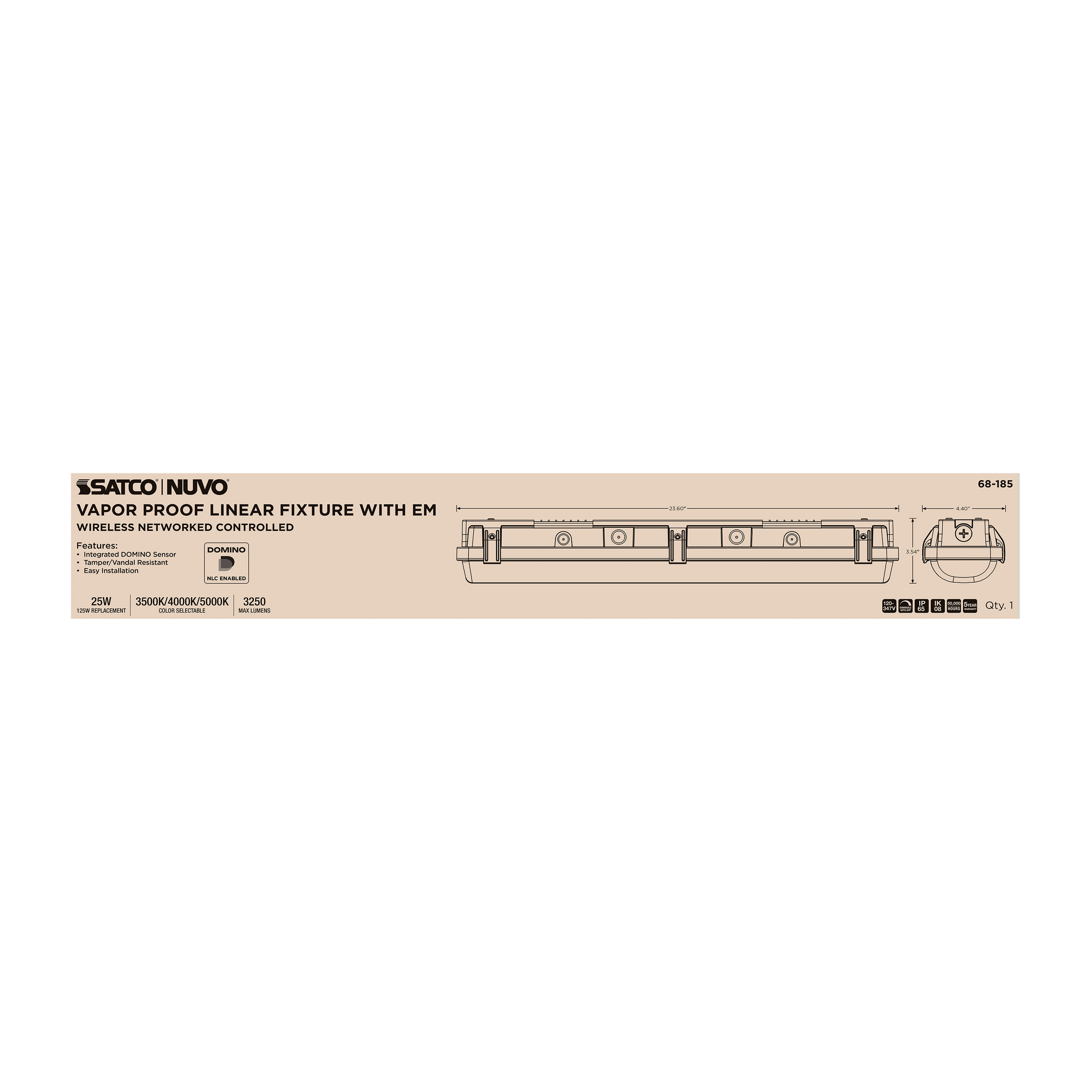 DOMINO 2FT VAPOR TIGHT-EM - 68-185