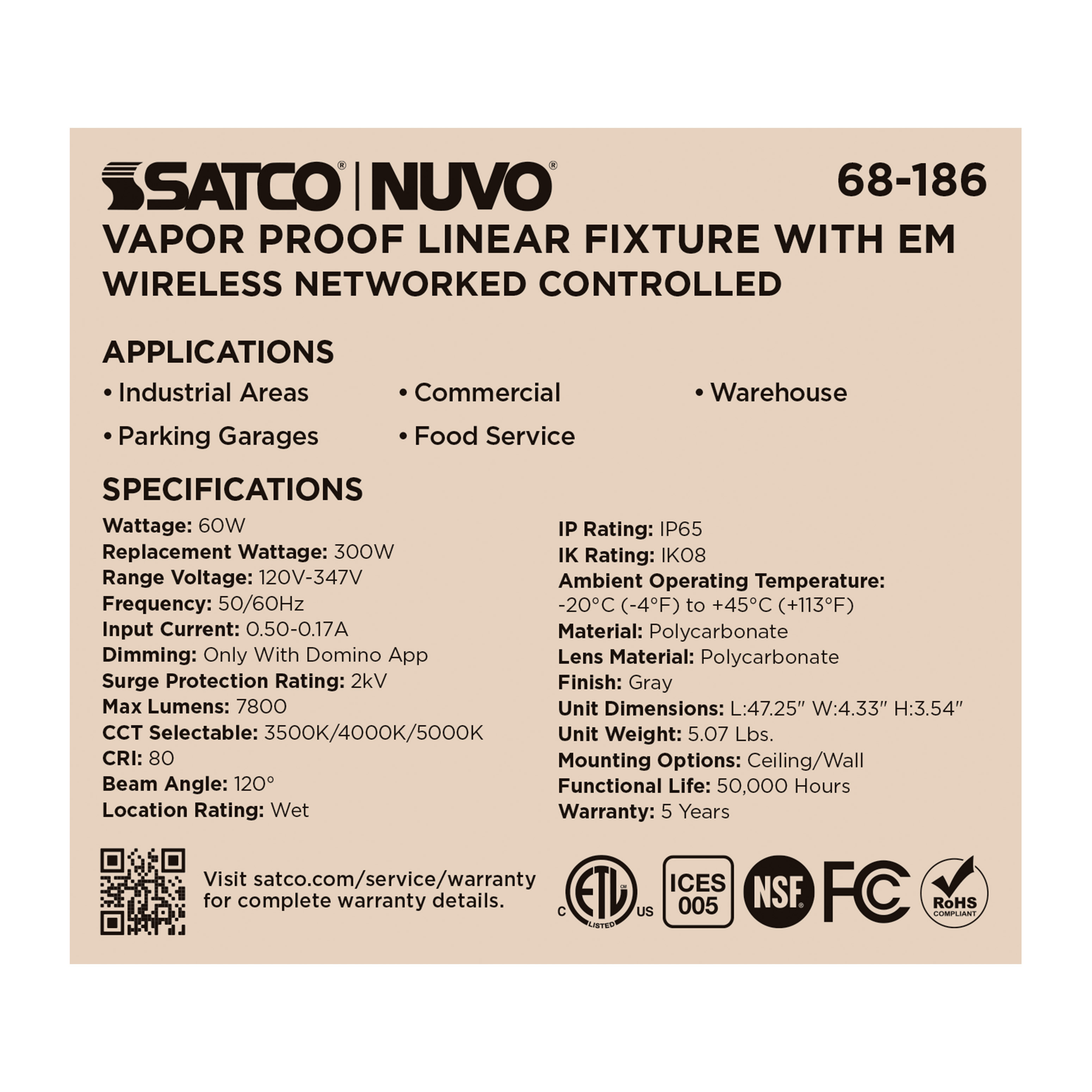 DOMINO 4FT VAPOR TIGHT-EM - 68-186