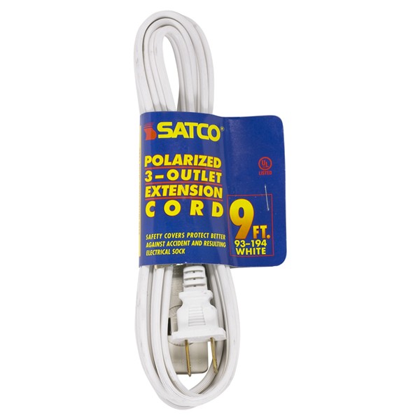 9' WHT. EXTENSION CORD 16/2 - 93-194