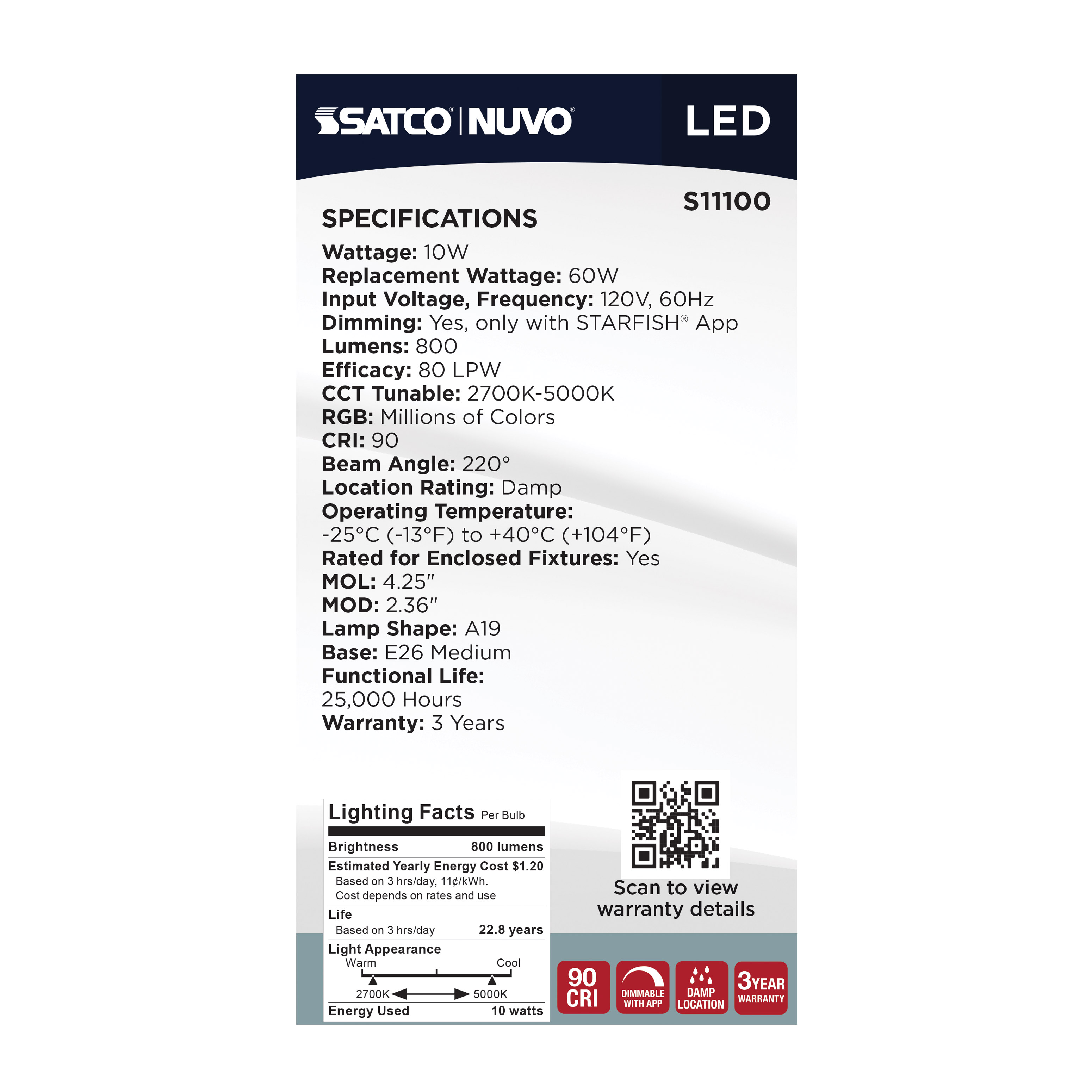 A19/10W/LED/RGBTW/SF - S11100