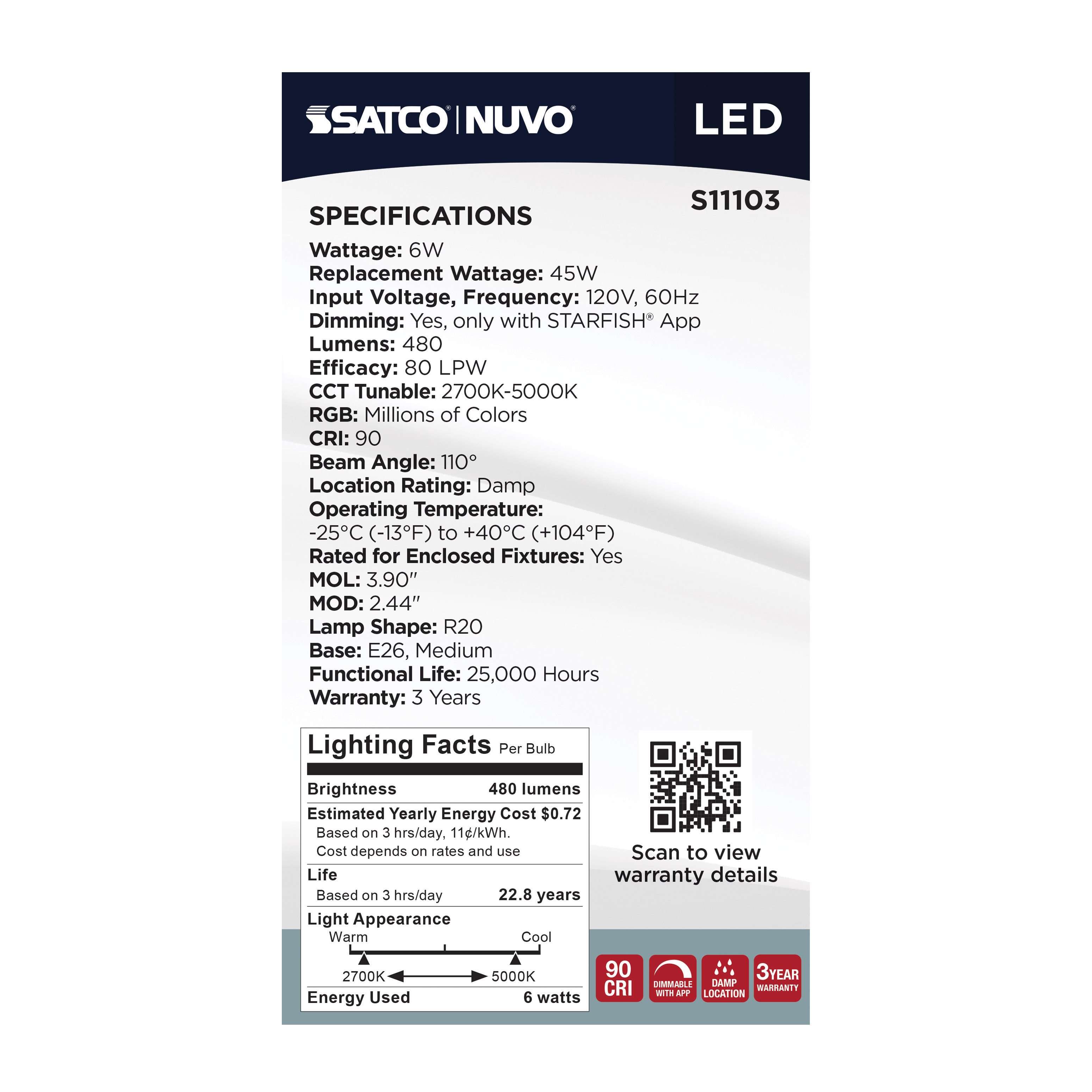 R20/6W/LED/RGBTW/SF - S11103