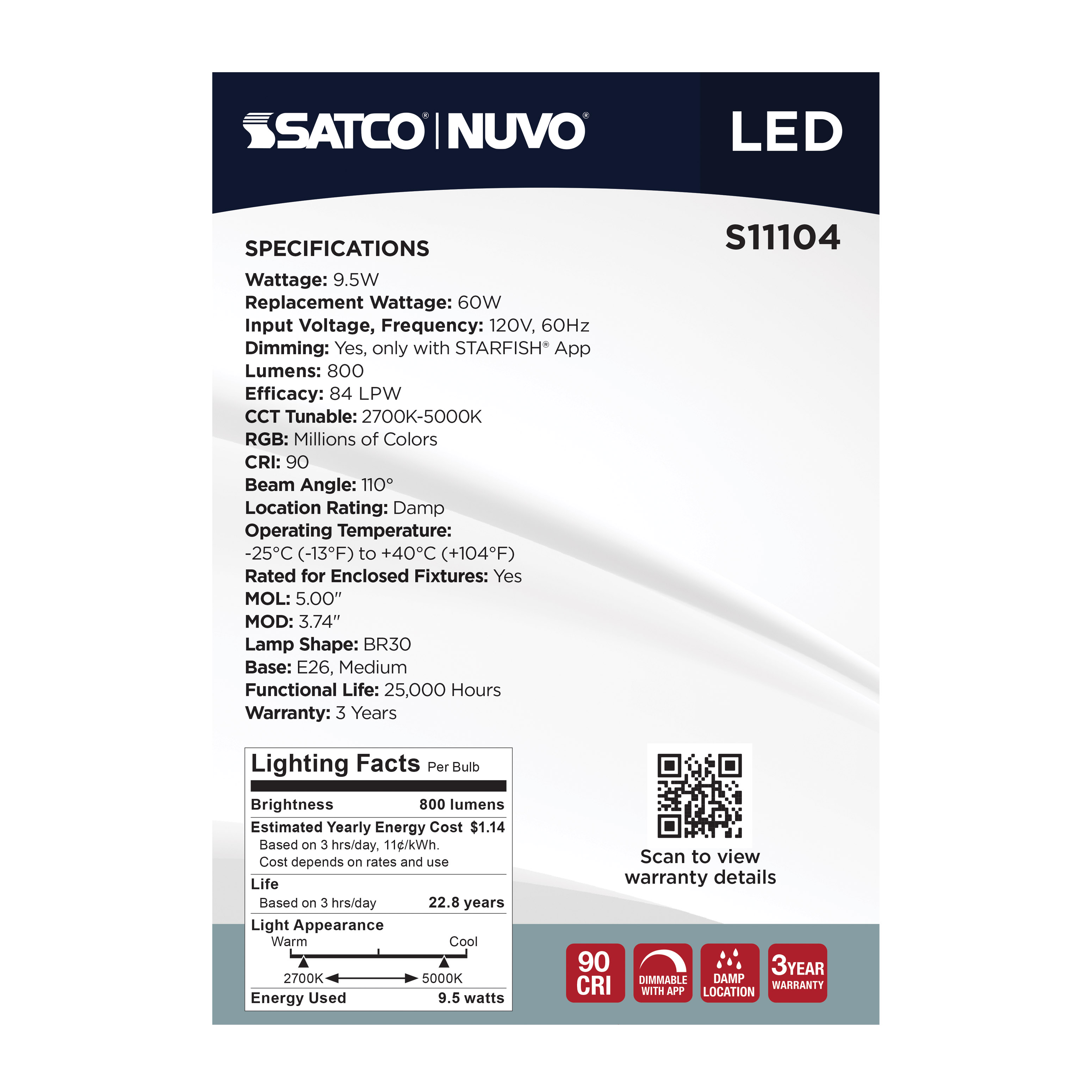 BR30/9.5W/LED/RGBTW/SF - S11104