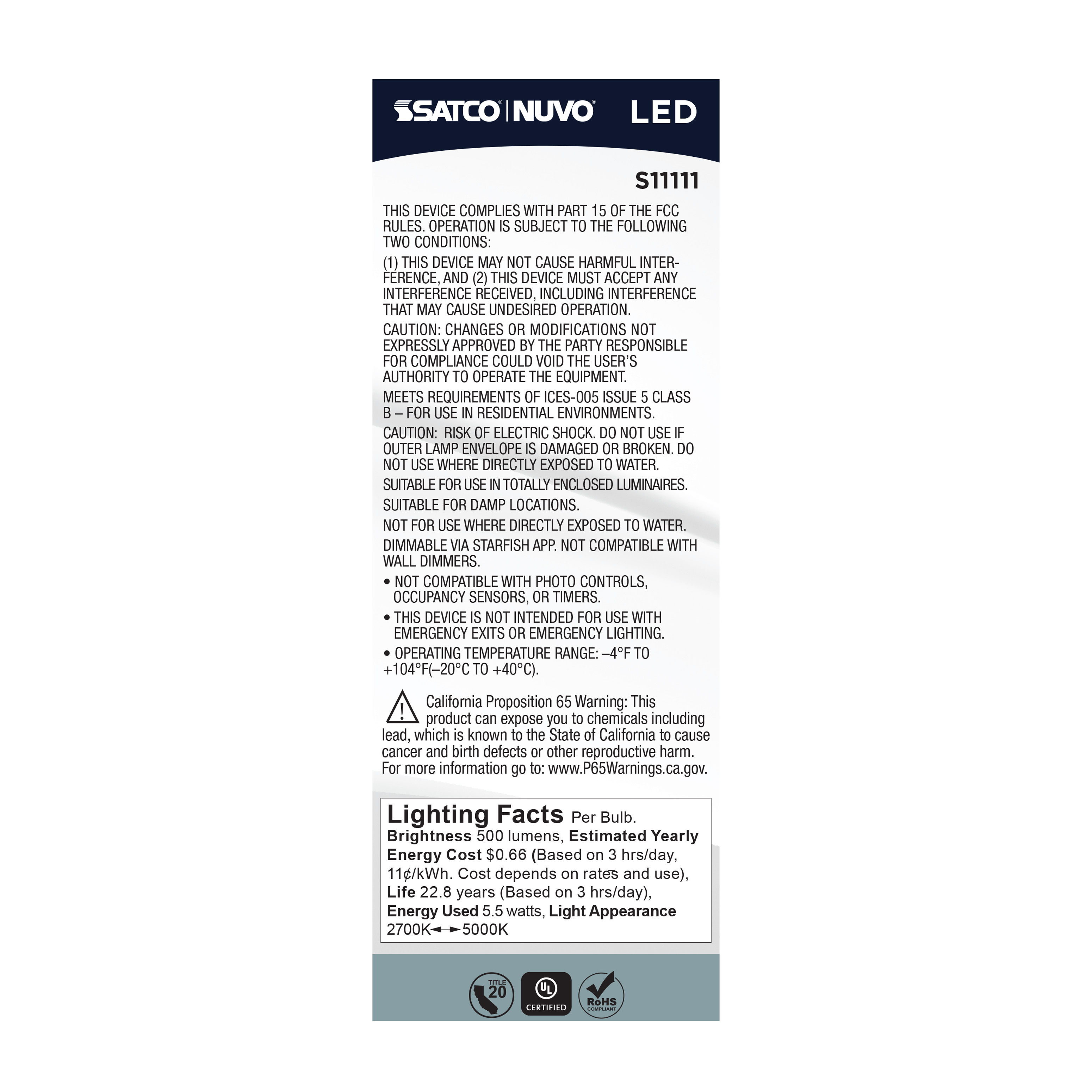 B11/5.5W/LED/RGBTW/SF/E12 - S11111
