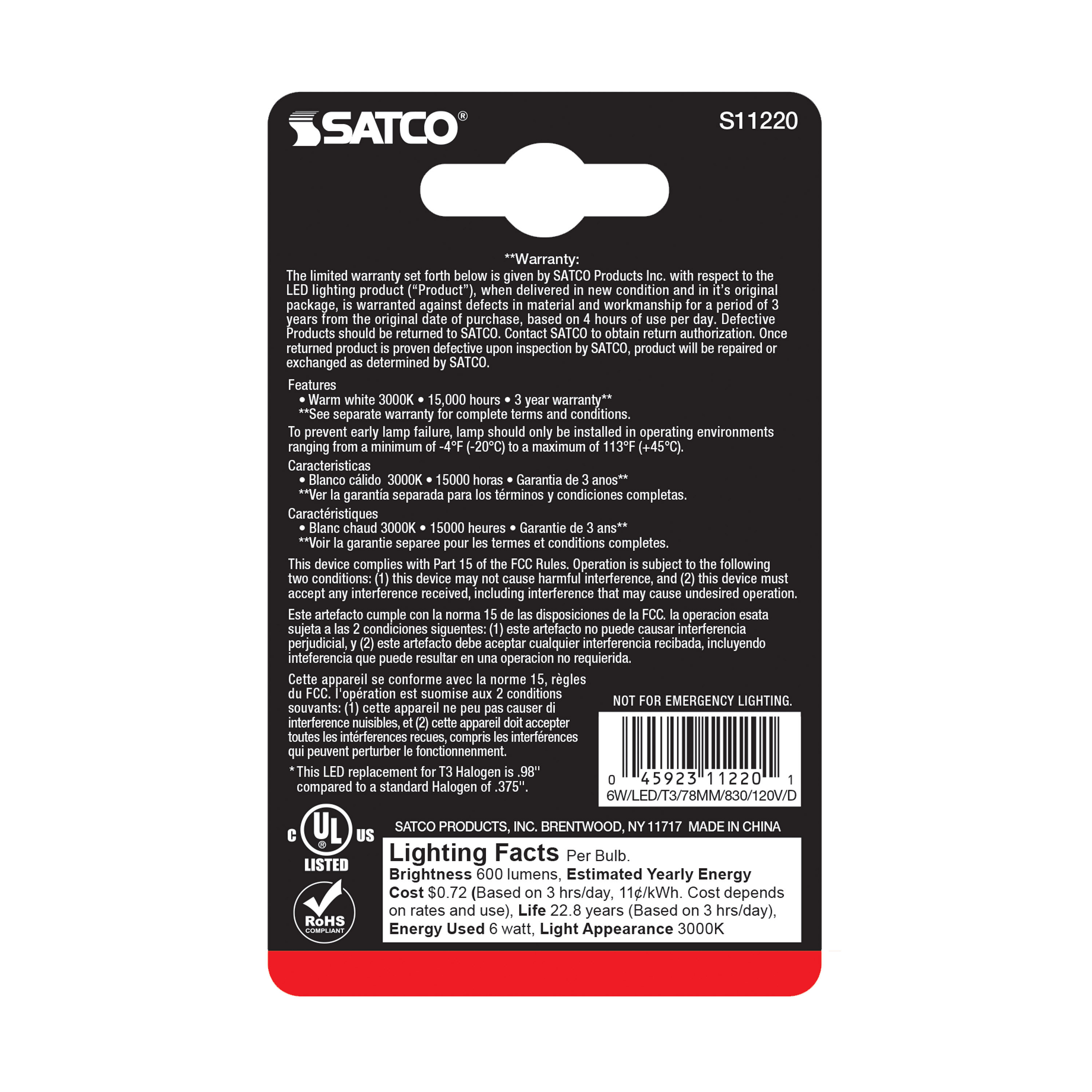 6W/LED/T3/78MM/830/120V/D R7S - S11220