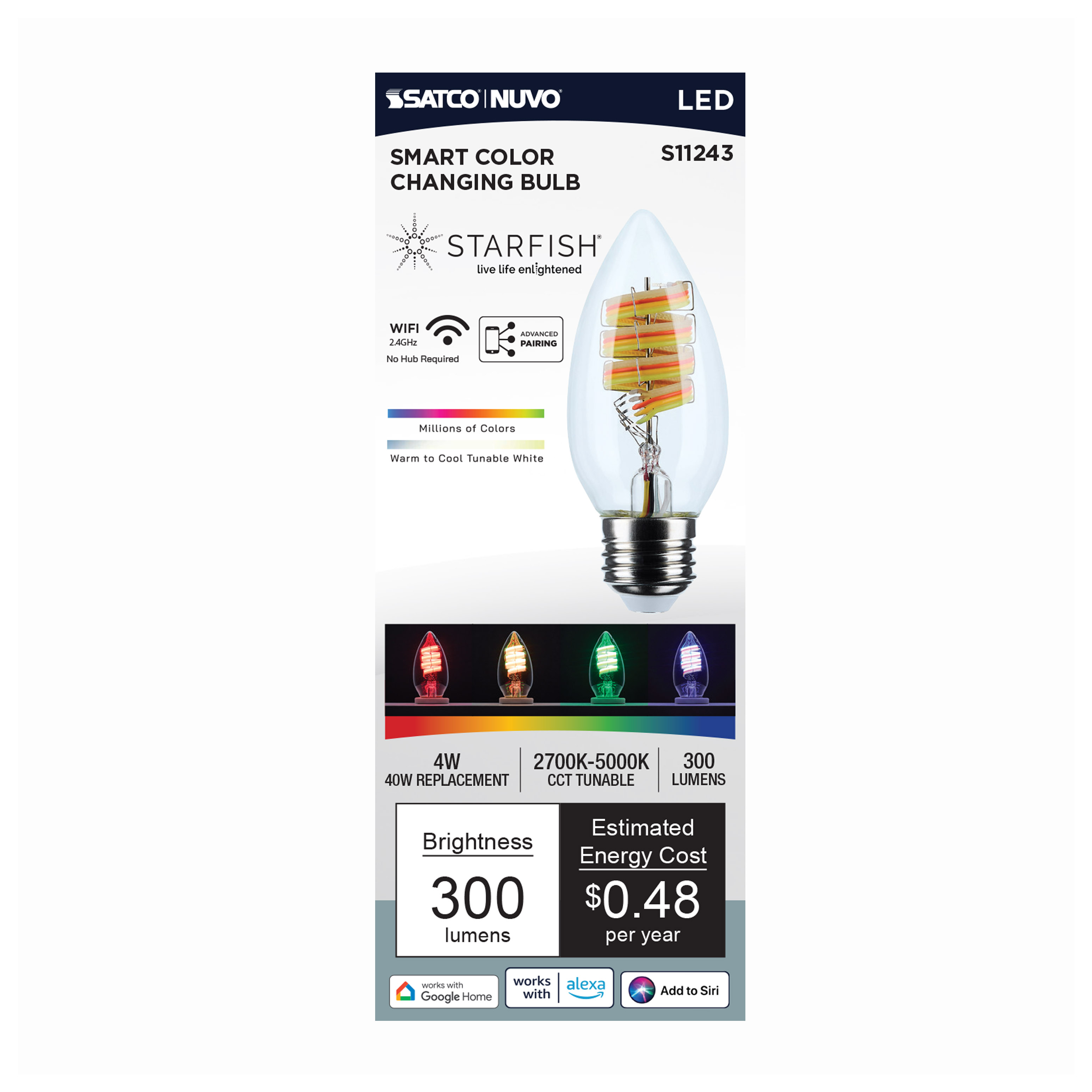 B11/4W/LED/RGBTW/CL/E26 - S11243