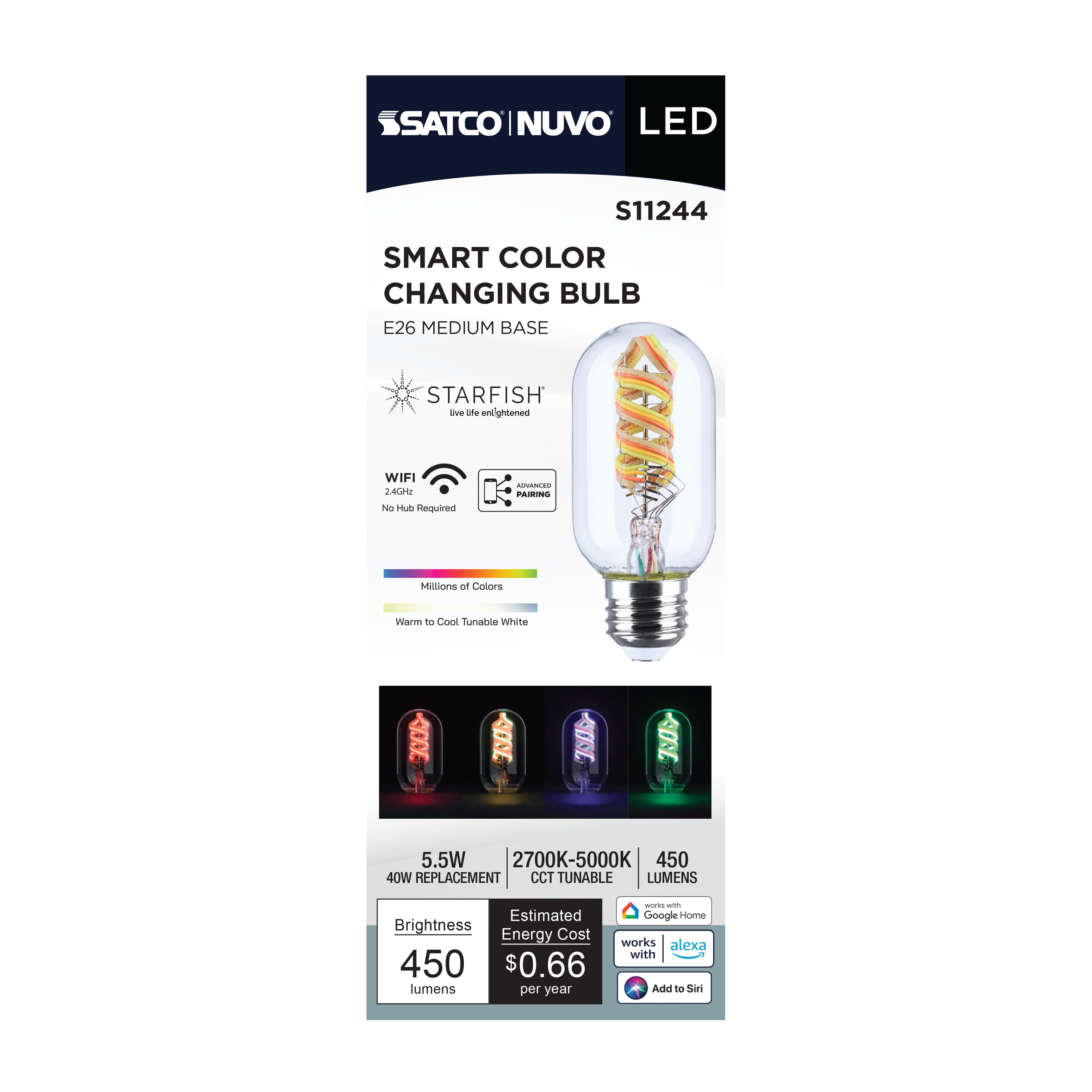 T14/5.5W/LED/RGBTW/SF/CL/E26 - S11244