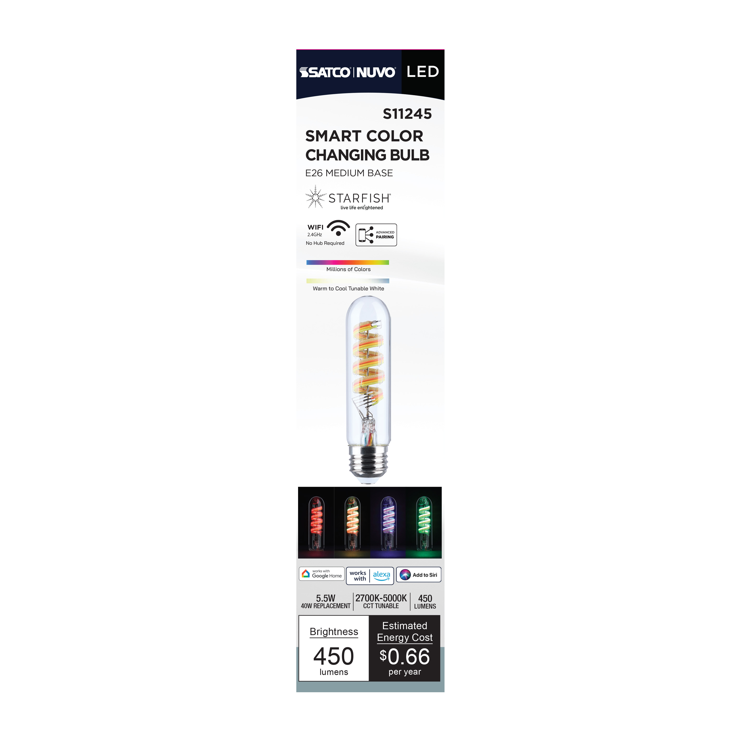T10/5.5W/LED/RGBTW/SF/CL/E26 - S11245
