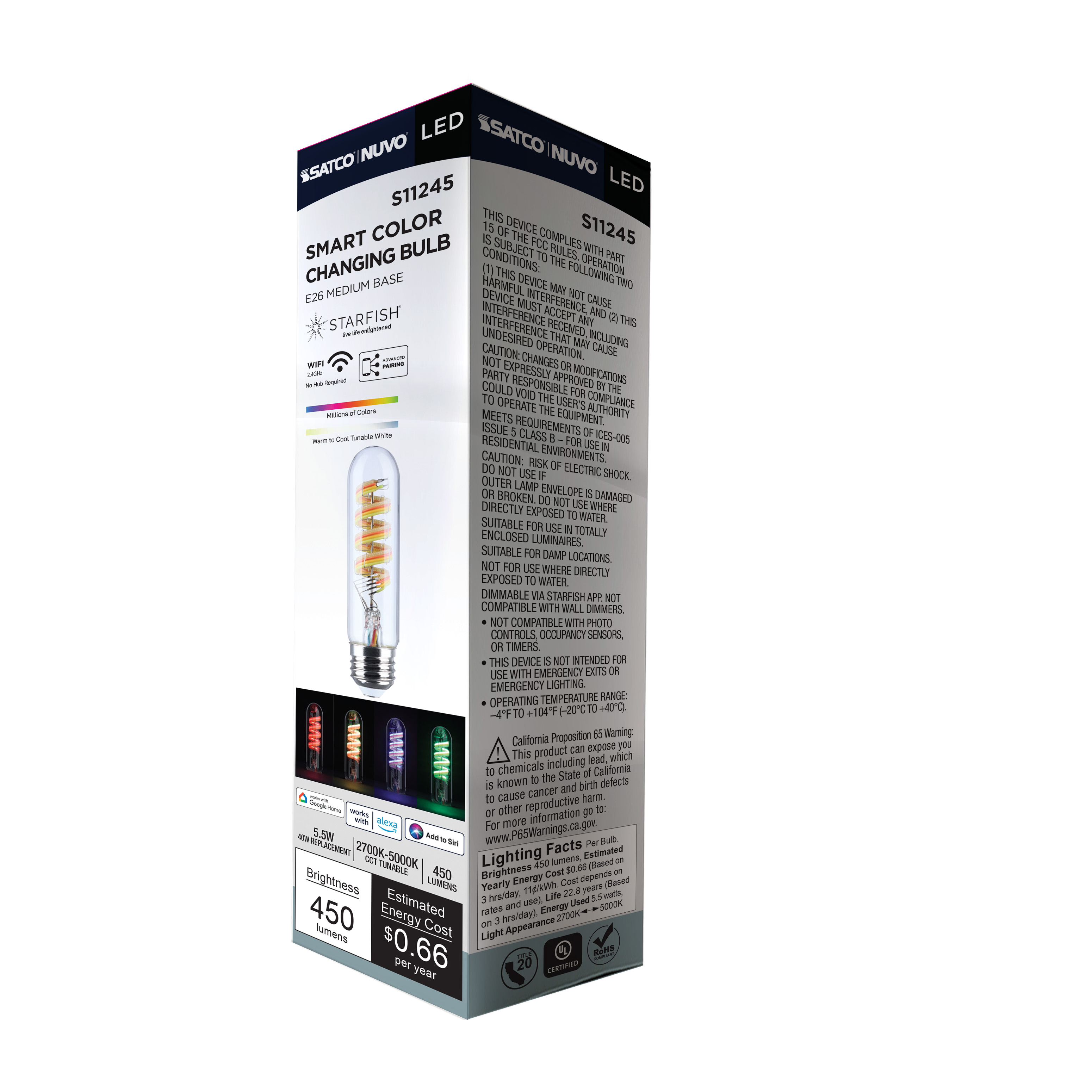 T10/5.5W/LED/RGBTW/SF/CL/E26 - S11245
