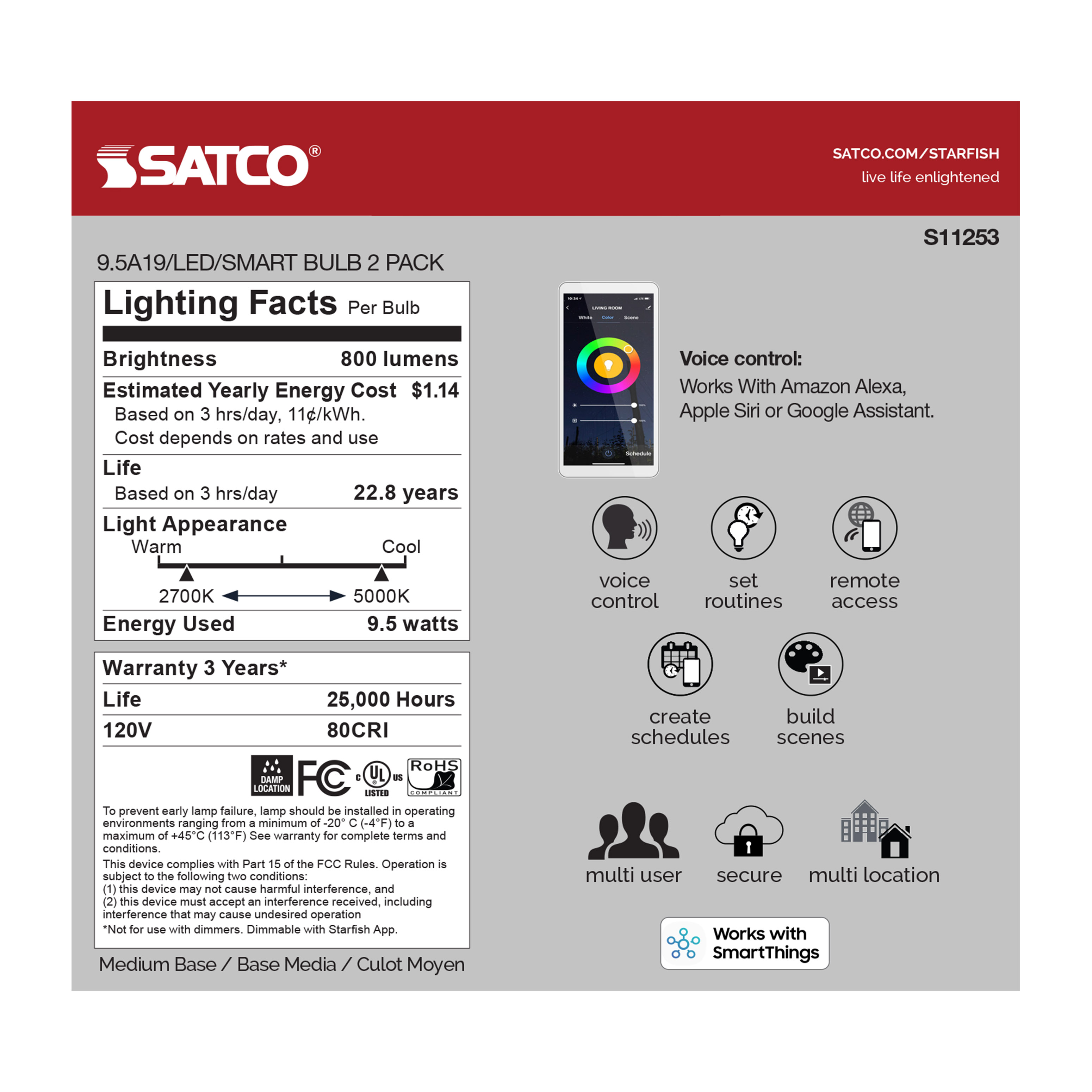 9.5A19/LED/RGB/TW/SF/2PK - S11253