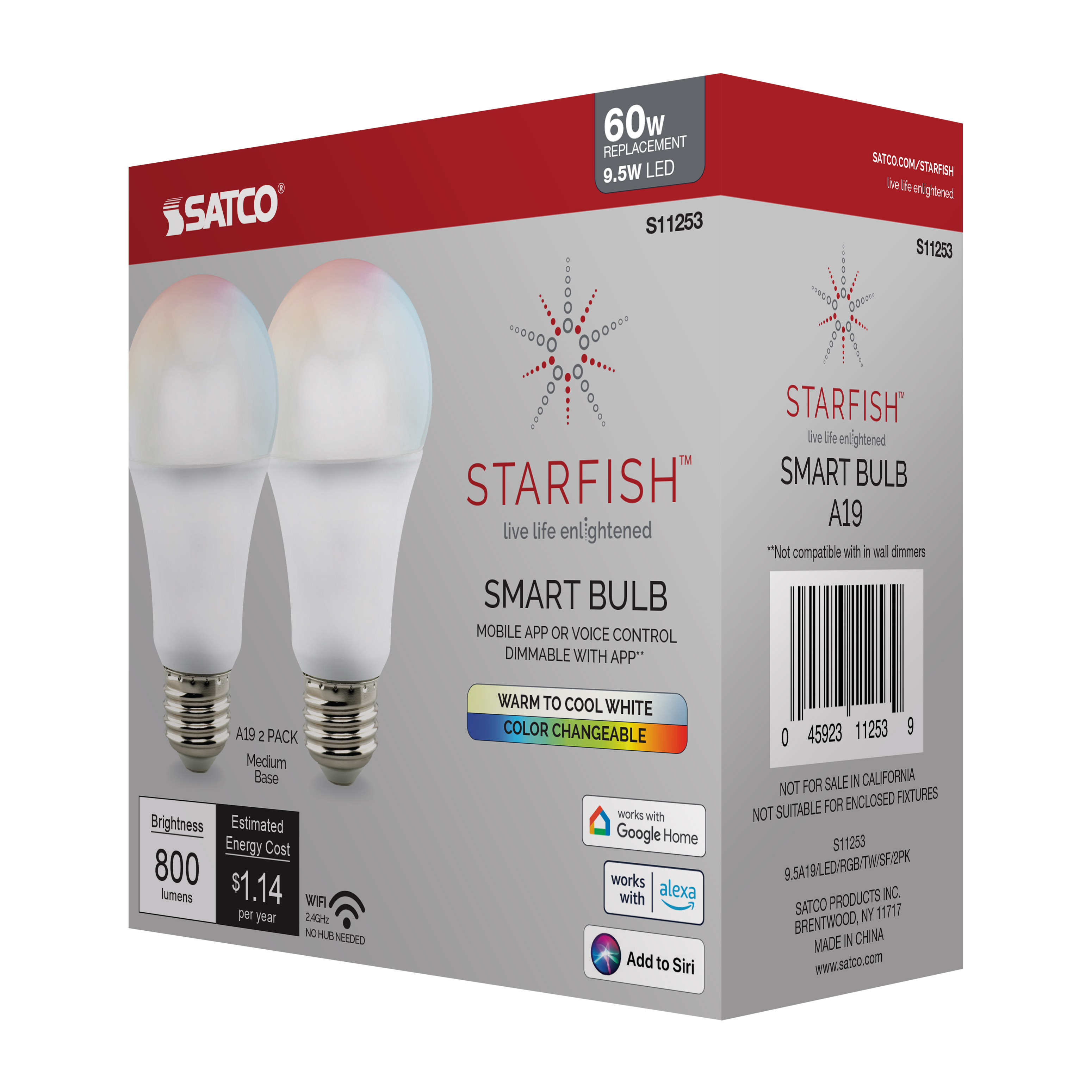 9.5A19/LED/RGB/TW/SF/2PK - S11253