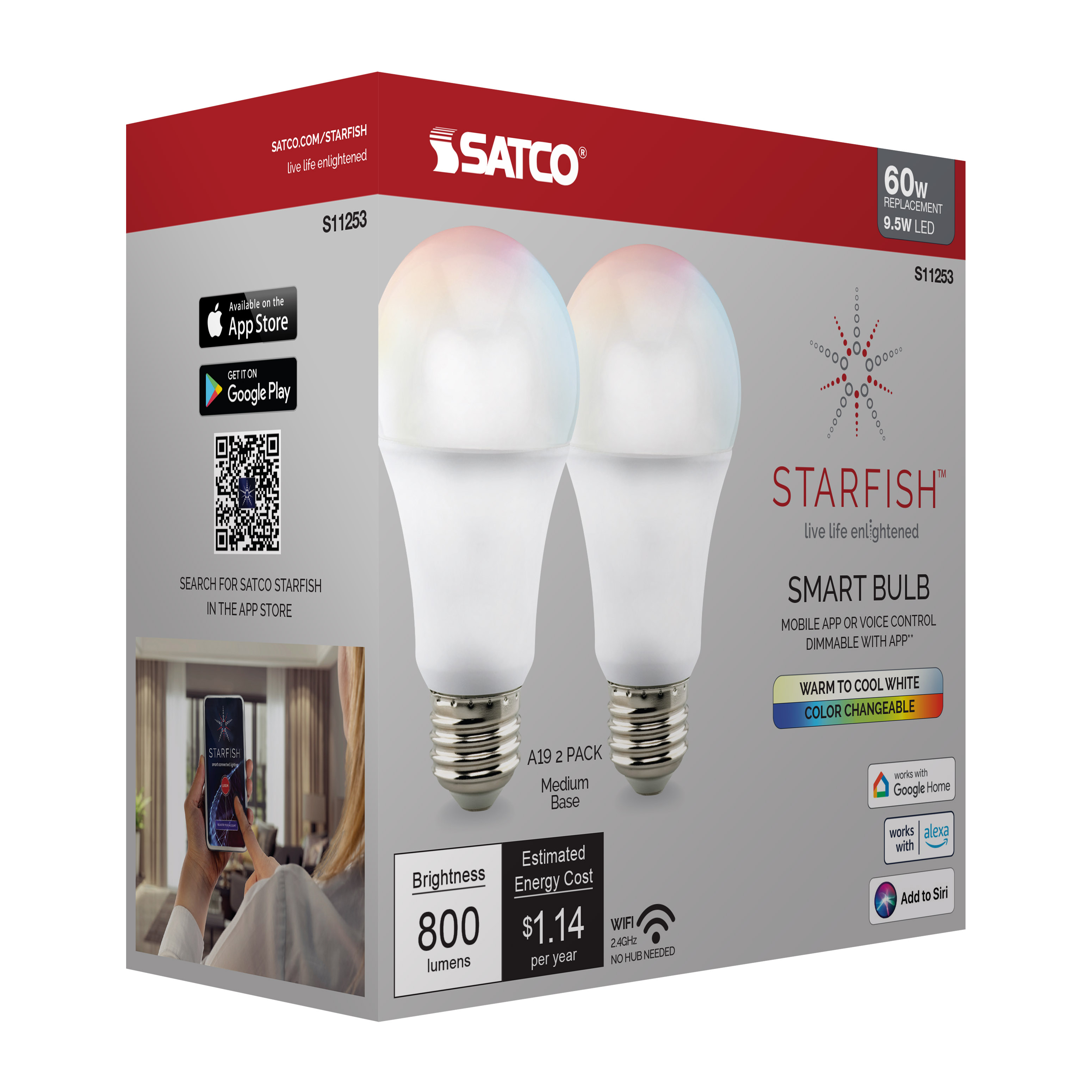 9.5A19/LED/RGB/TW/SF/2PK - S11253