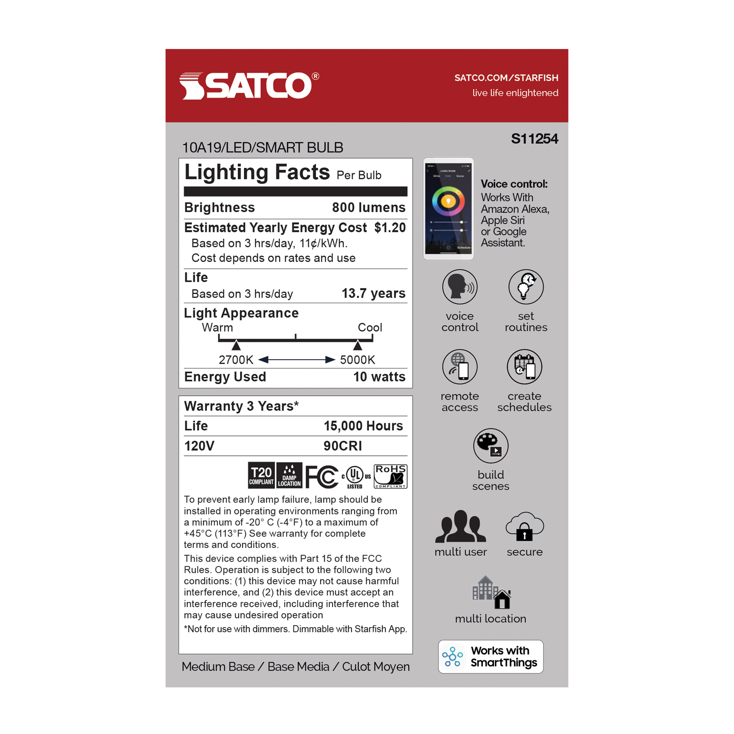 10A19/LED/RGB/TW/T20/SF - S11254