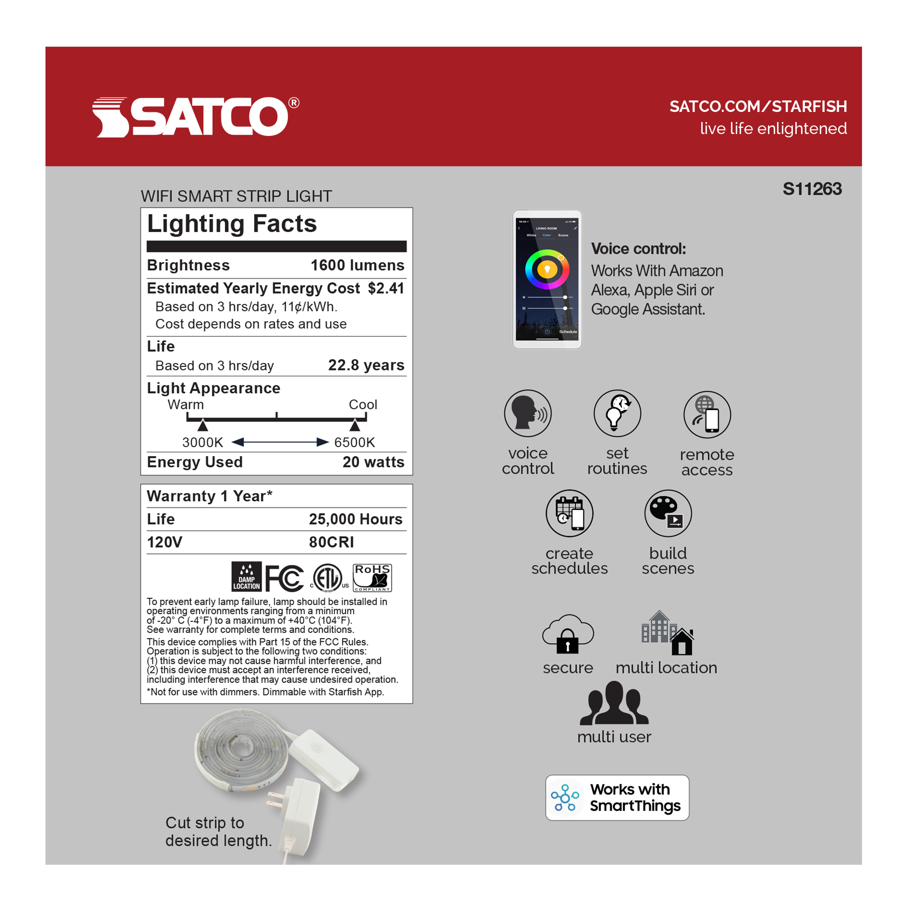 20W/LED/STRIP/IP20/SF/6FT - S11263