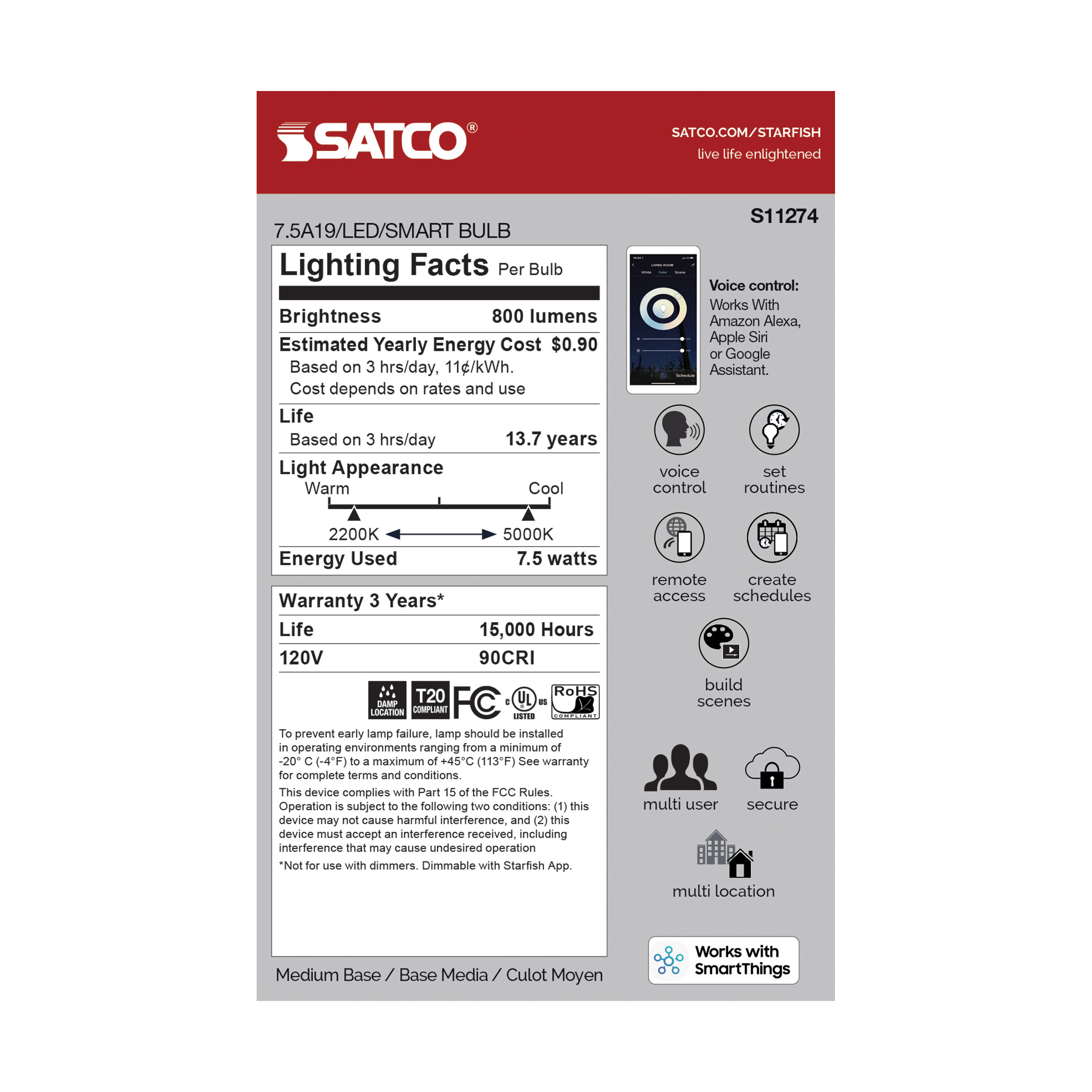 7.5A19/LED/TW/CL/T20/SF - S11274