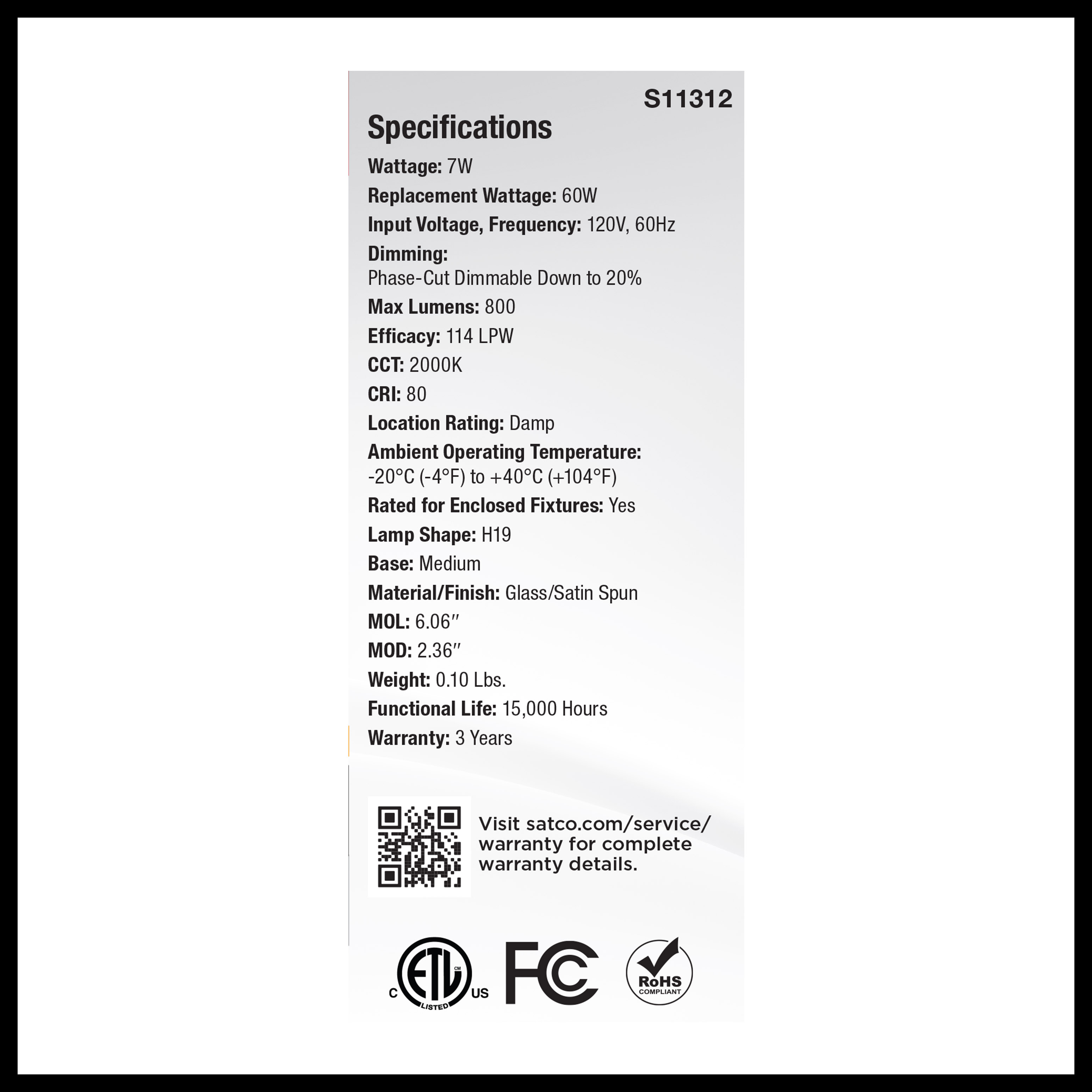 7H19/SS/LED/820/E26/120V - S11312