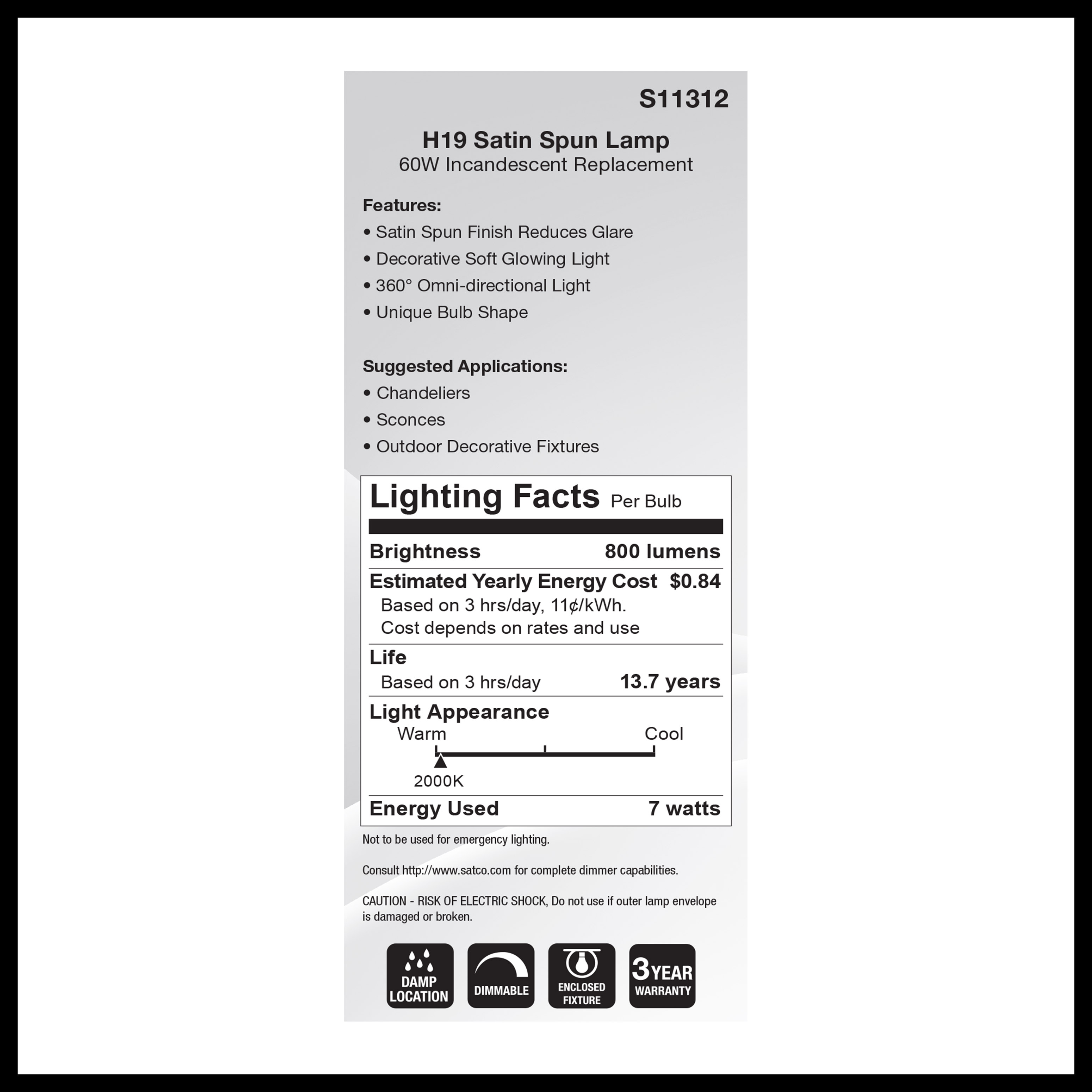 7H19/SS/LED/820/E26/120V - S11312