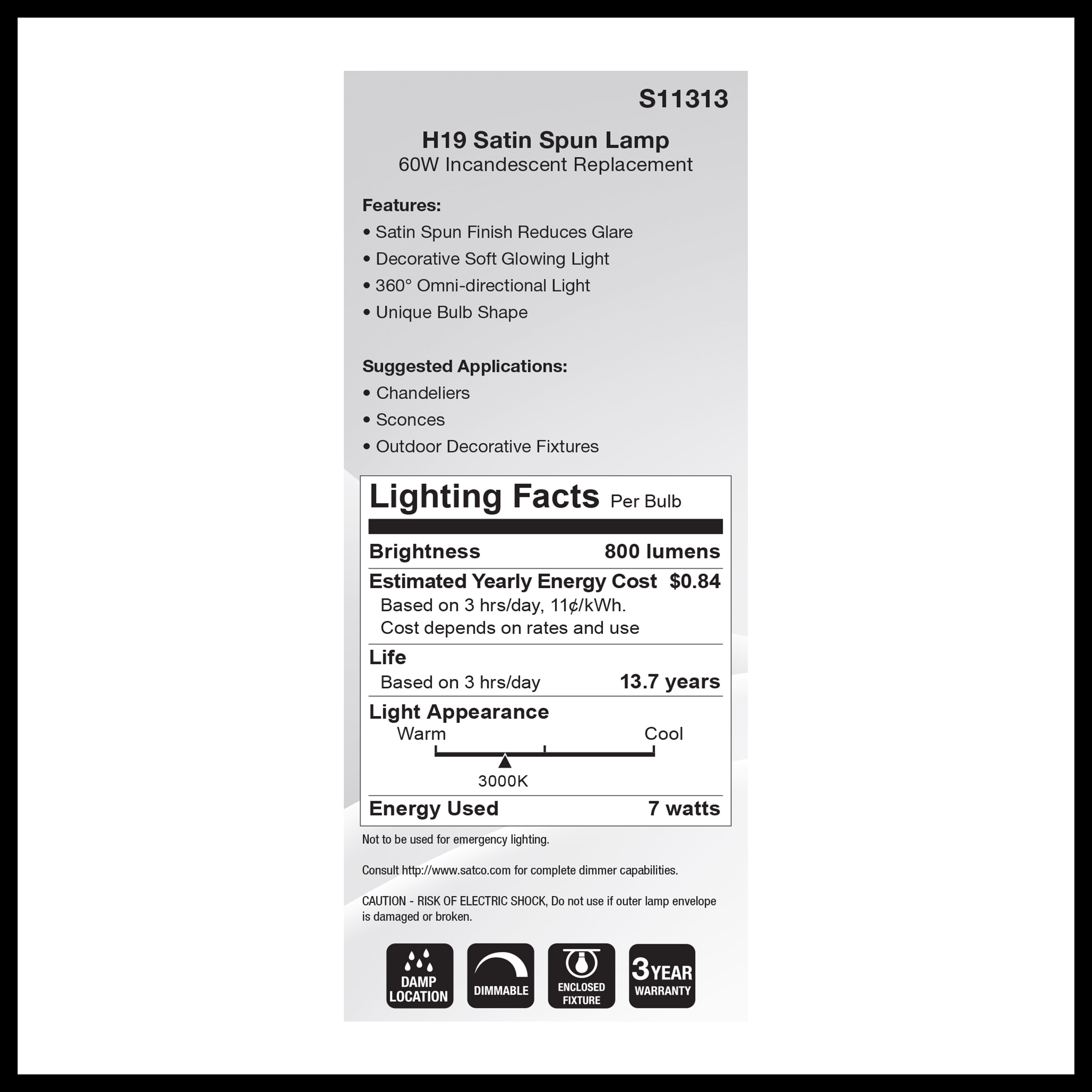 7H19/SS/LED/830/E26/120V - S11313