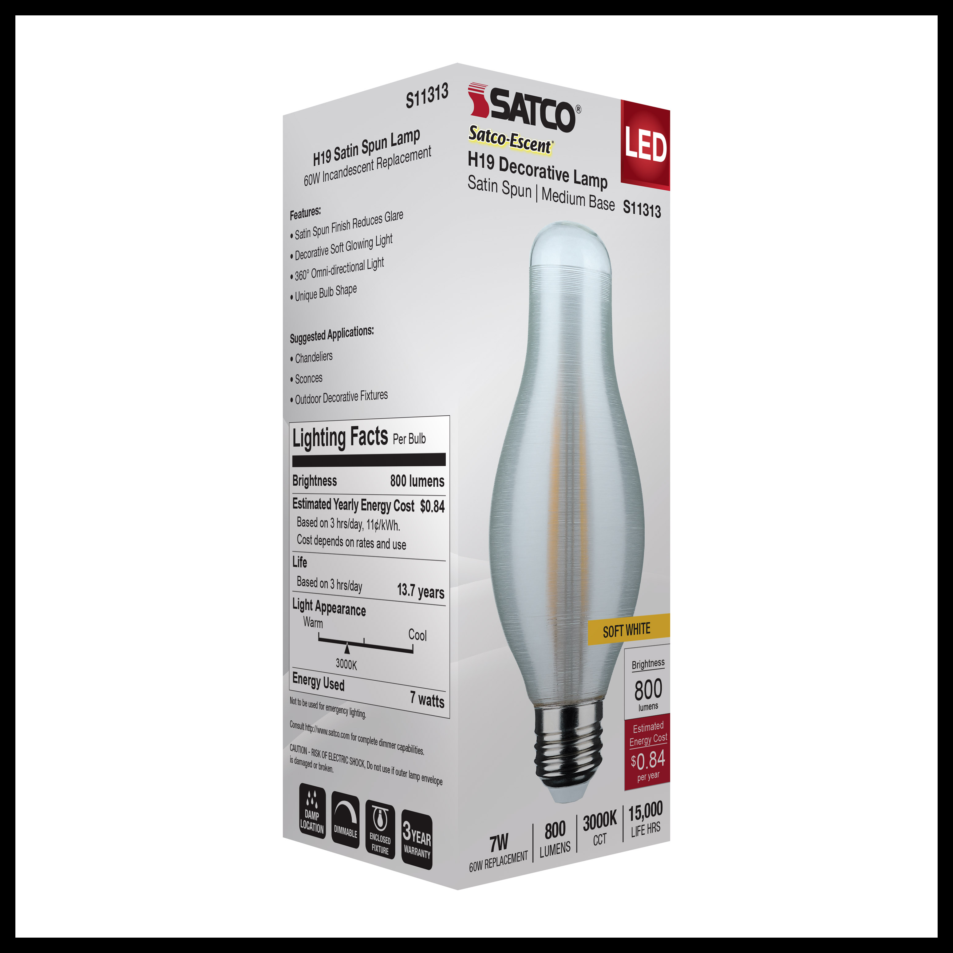 7H19/SS/LED/830/E26/120V - S11313