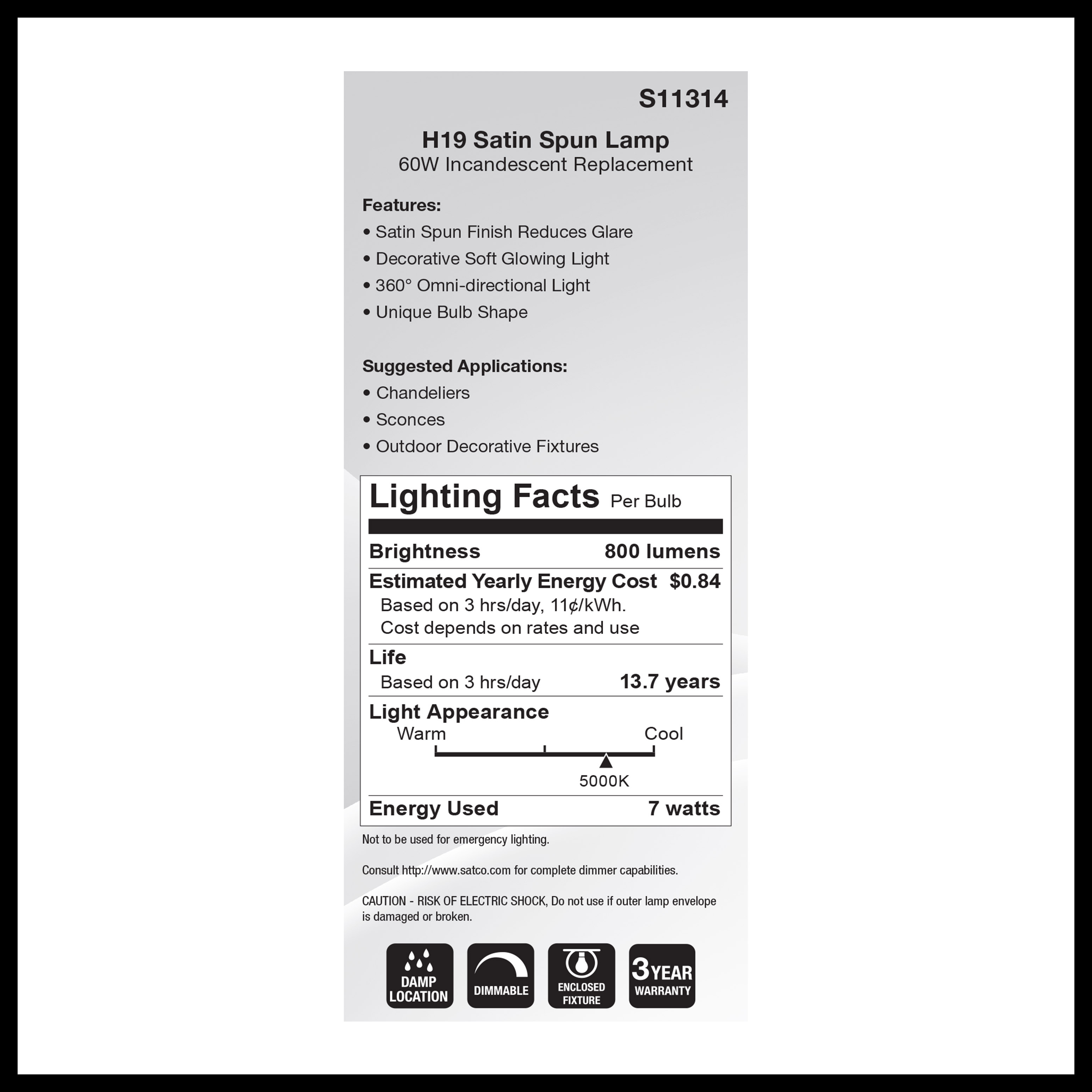 7H19/SS/LED/850/E26/120V - S11314