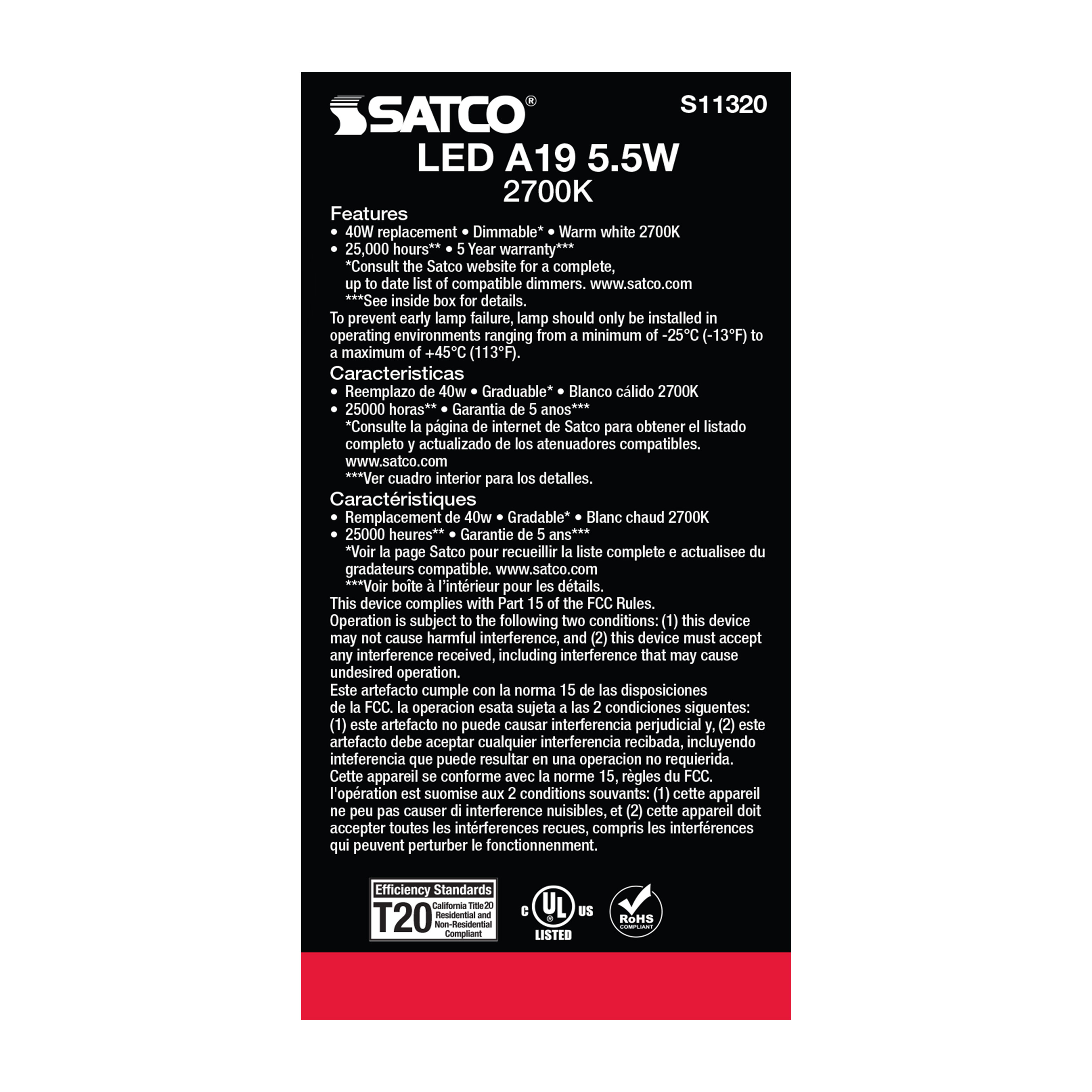 5.5A19/LED/927/120V/D - S11320