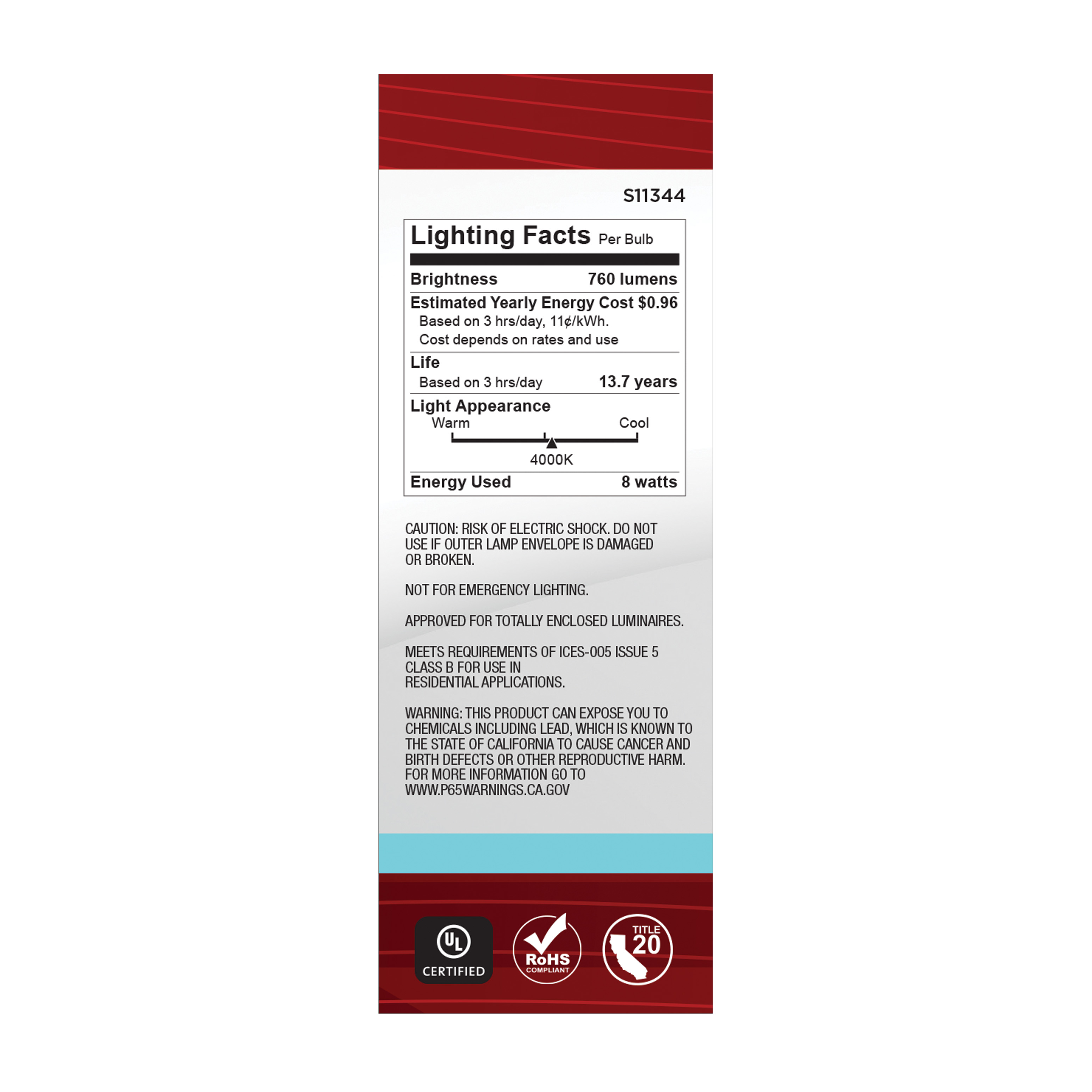 8W/CTC/LED/940/120V/E12 - S11344