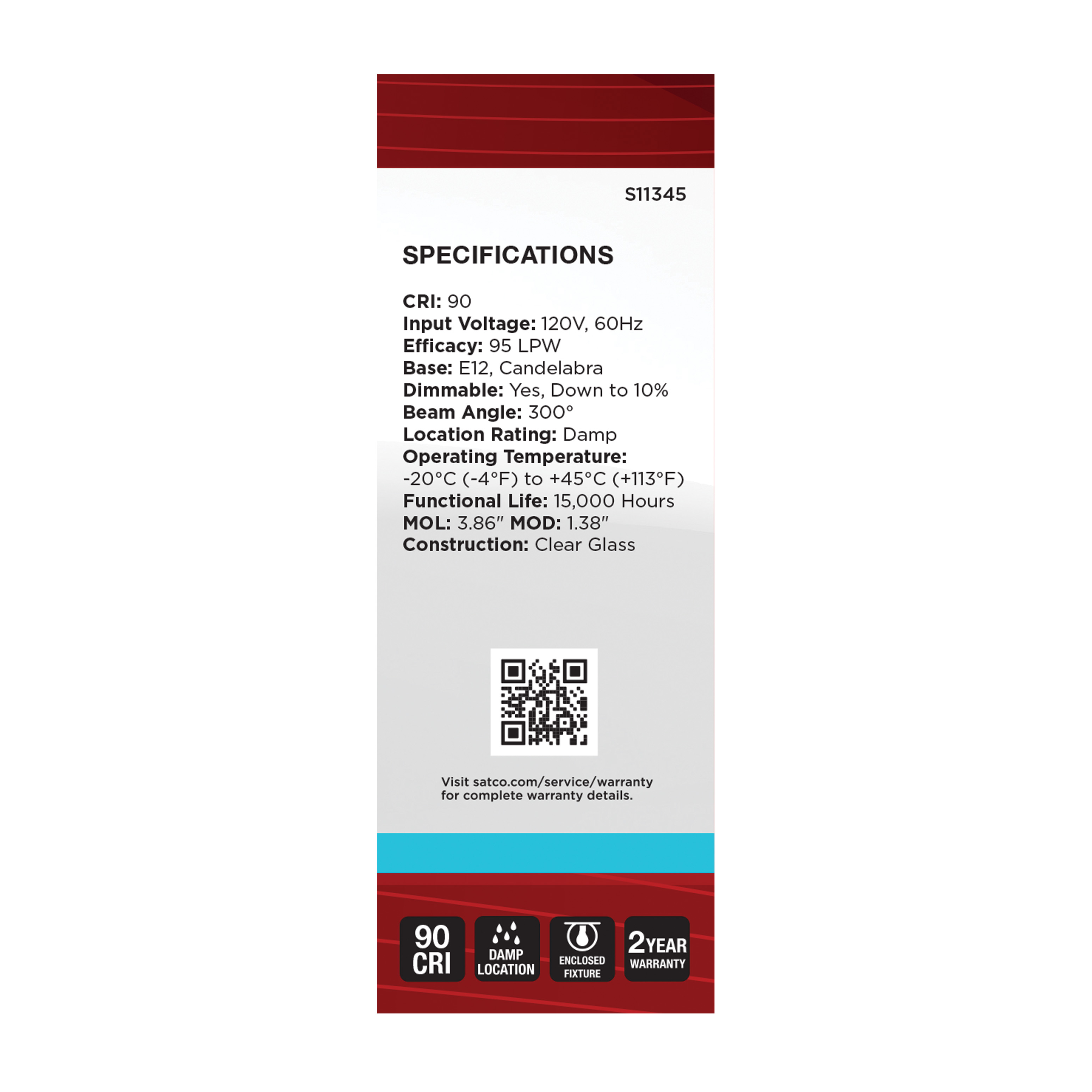 8W/CTC/LED/950/120V/E12 - S11345