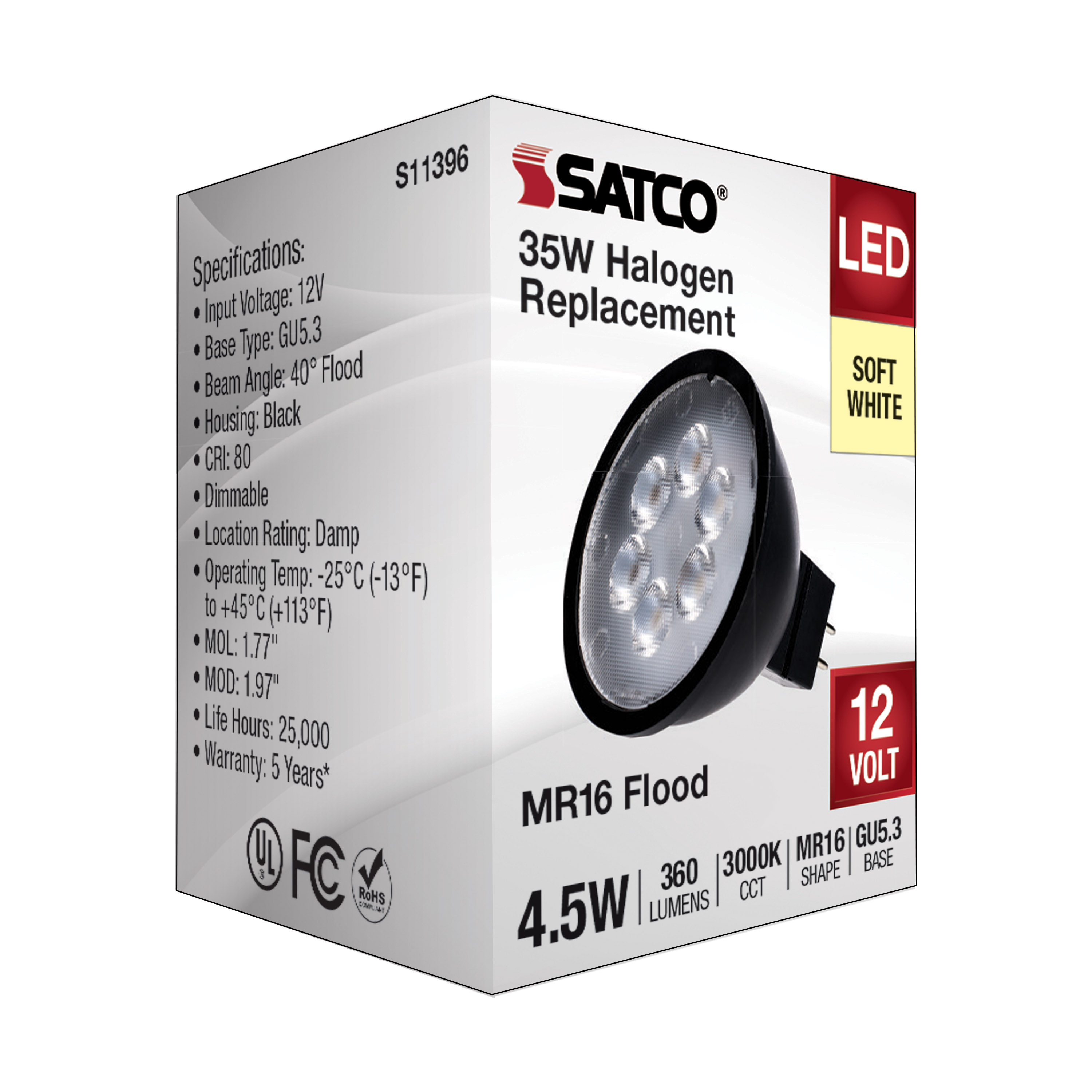4.5MR16/LED/40'/830/12V/BLACK - S11396