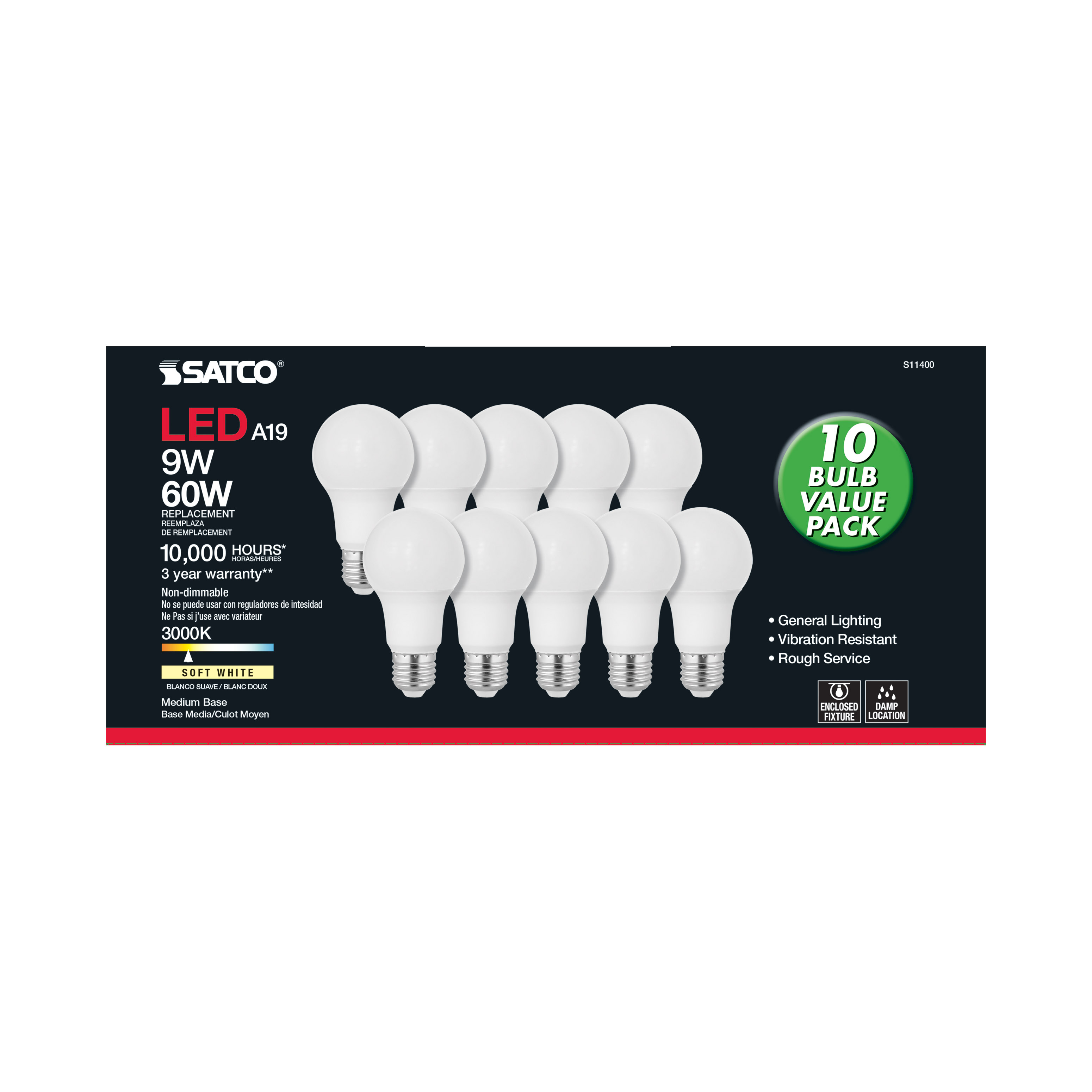 9A19/LED/E26/3K/120V/10PK - S11400