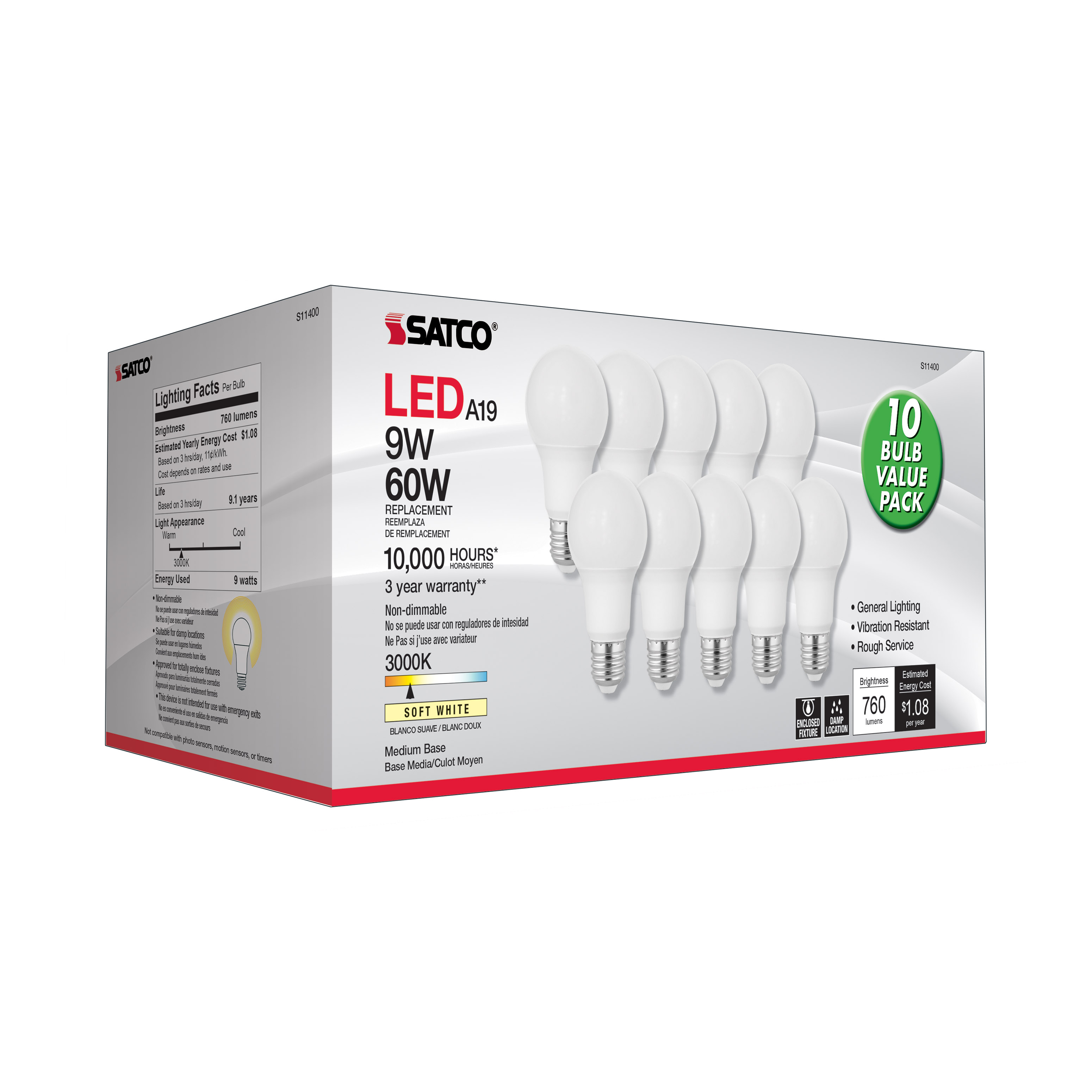 9A19/LED/E26/3K/120V/10PK - S11400