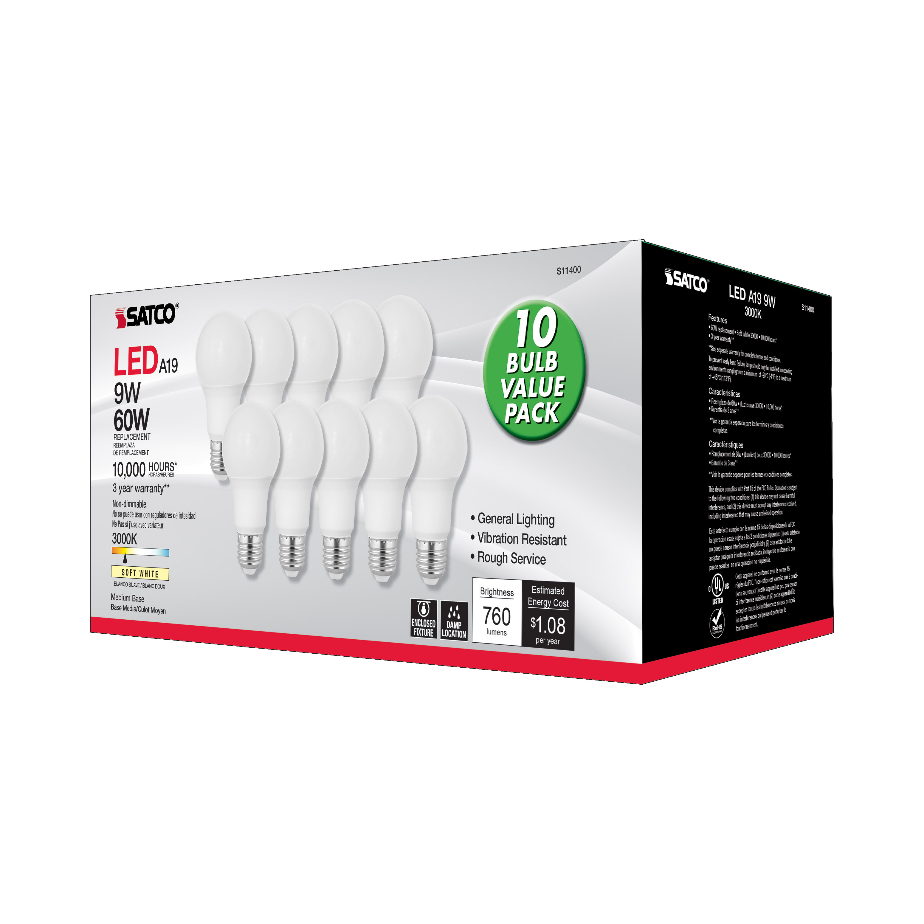 9A19/LED/E26/3K/120V/10PK - S11400