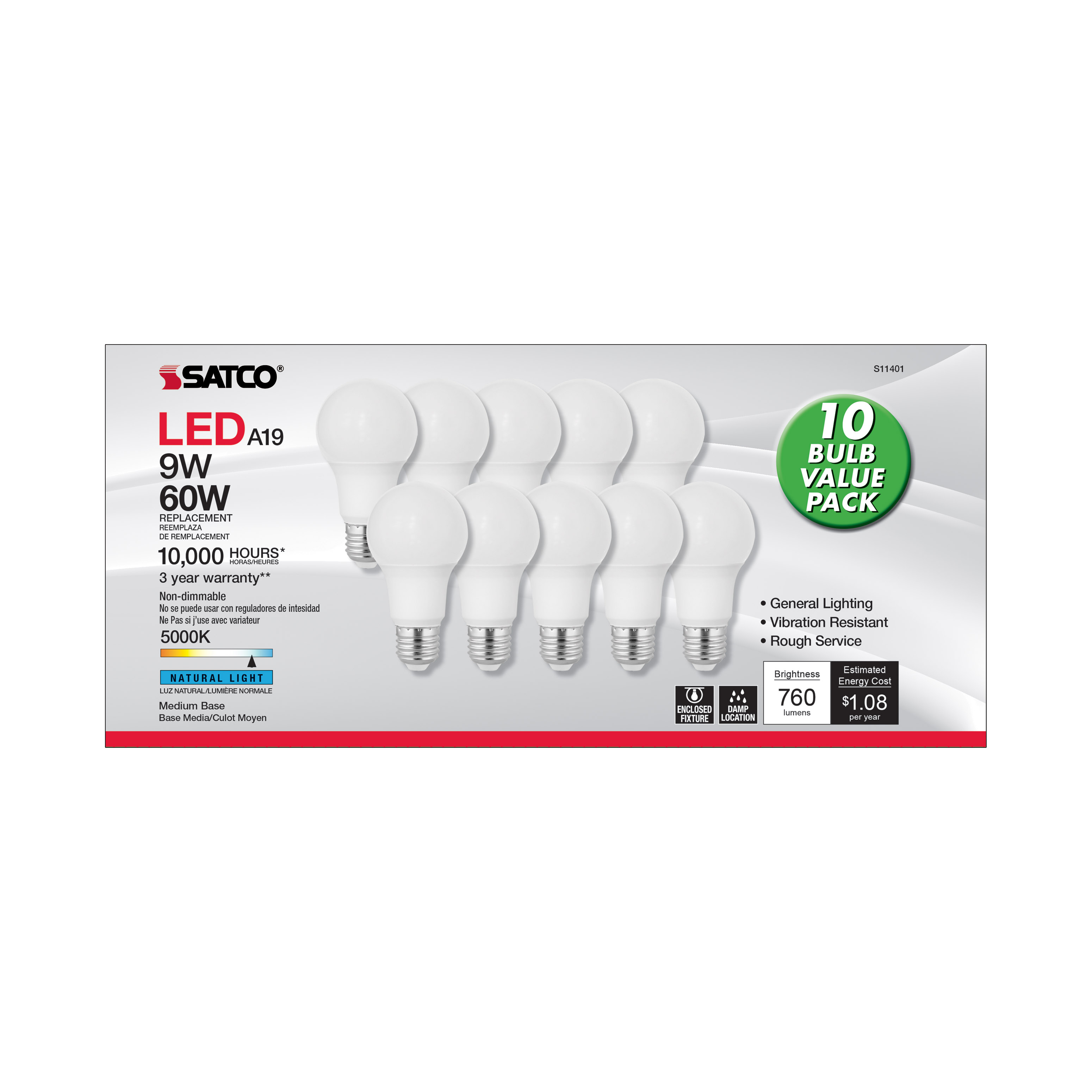 9A19/LED/E26/5K/120V/10PK - S11401