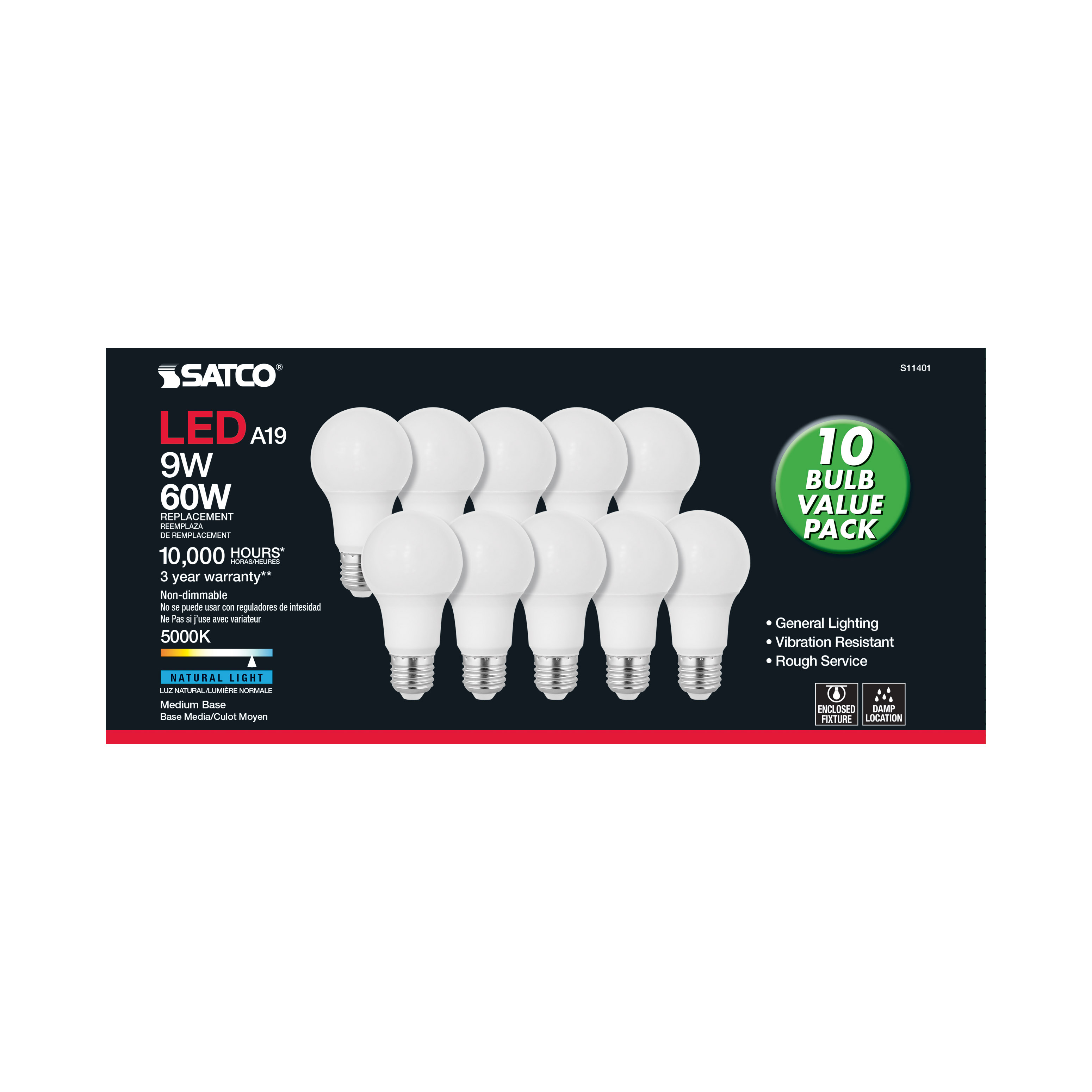 9A19/LED/E26/5K/120V/10PK - S11401