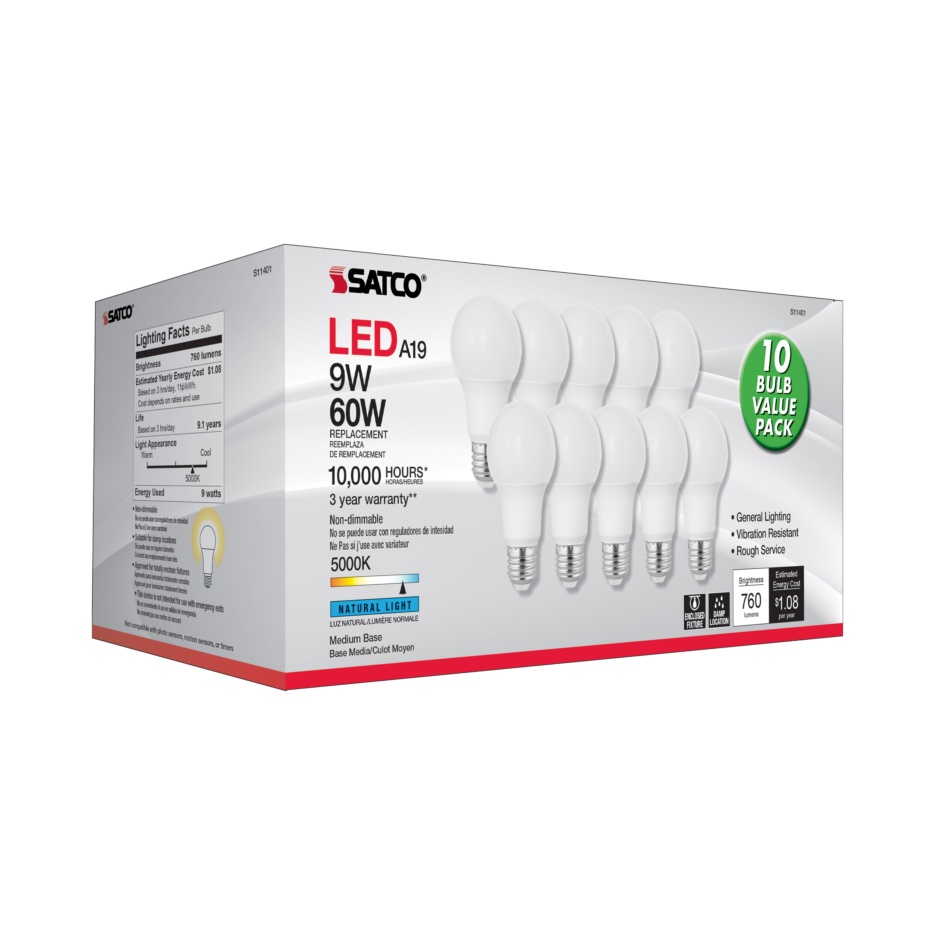 9A19/LED/E26/5K/120V/10PK - S11401